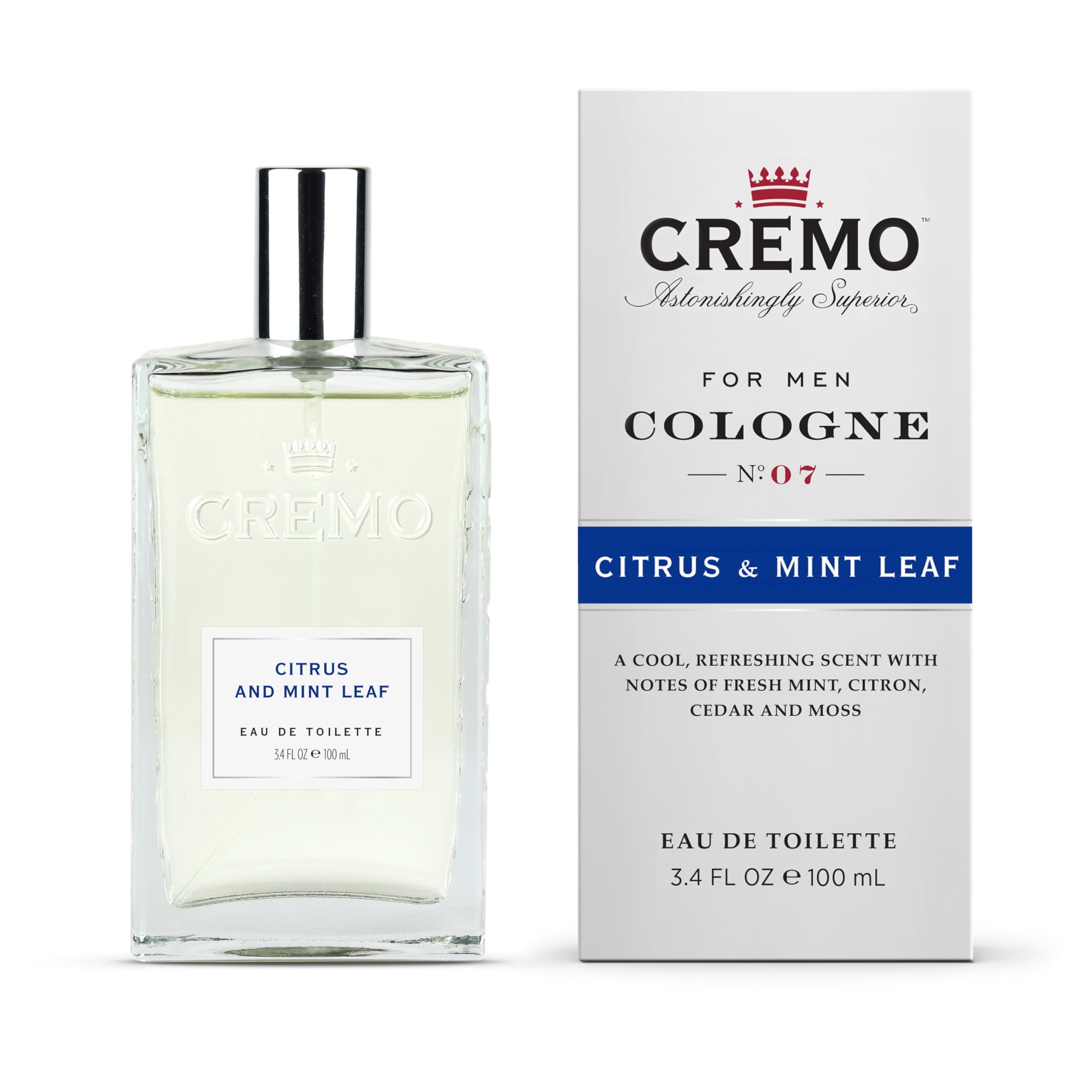 Cremo Citrus & Mint Leaf Cologne Spray, A Cool, Refreshing Scent with Notes of Fresh Mint, Citron, Cedar and Moss, 3.4 Fl Oz