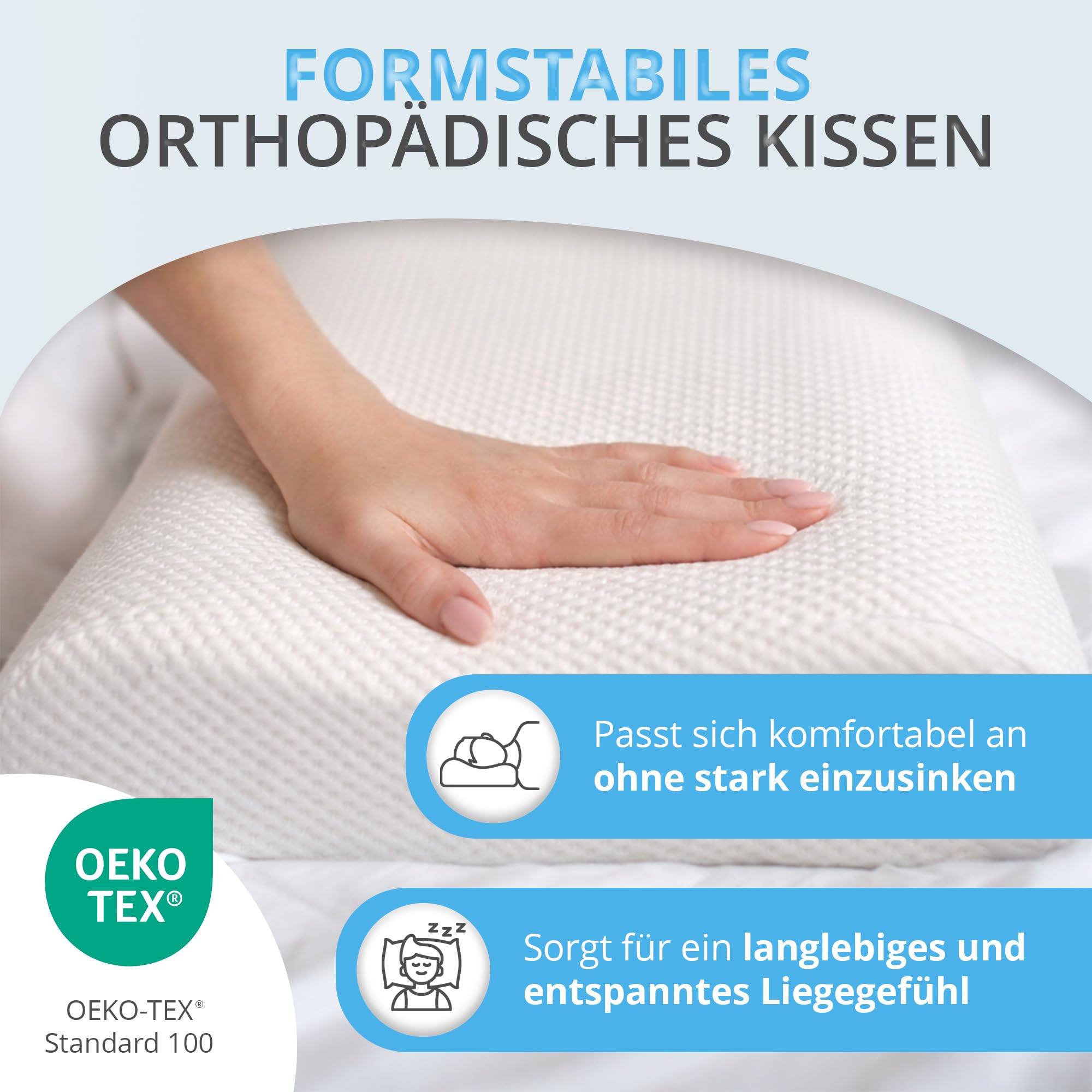 Almohada cervical ortopédica, altura regulable, 50 x 30 cm, cojín cervical ergonómico contra el dolor de cuello, transpirable, lavable, para los lados y la espalda