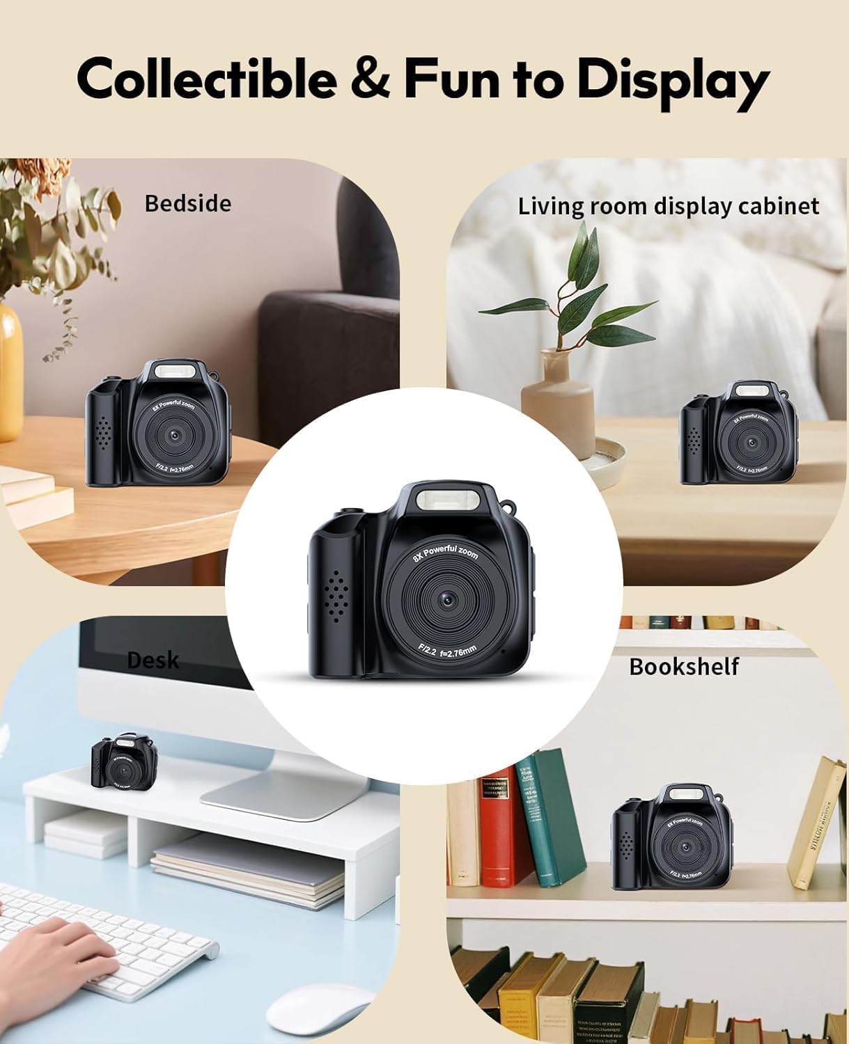 Mini Keychain Camera with 64GB Card: 4K Photo & Video Pocket Digital Camera,Built-in Screen & Flash,Fun Filters for Kids & Beginners,Easy Travel Camera for Daily Adventures, Idea (Black)