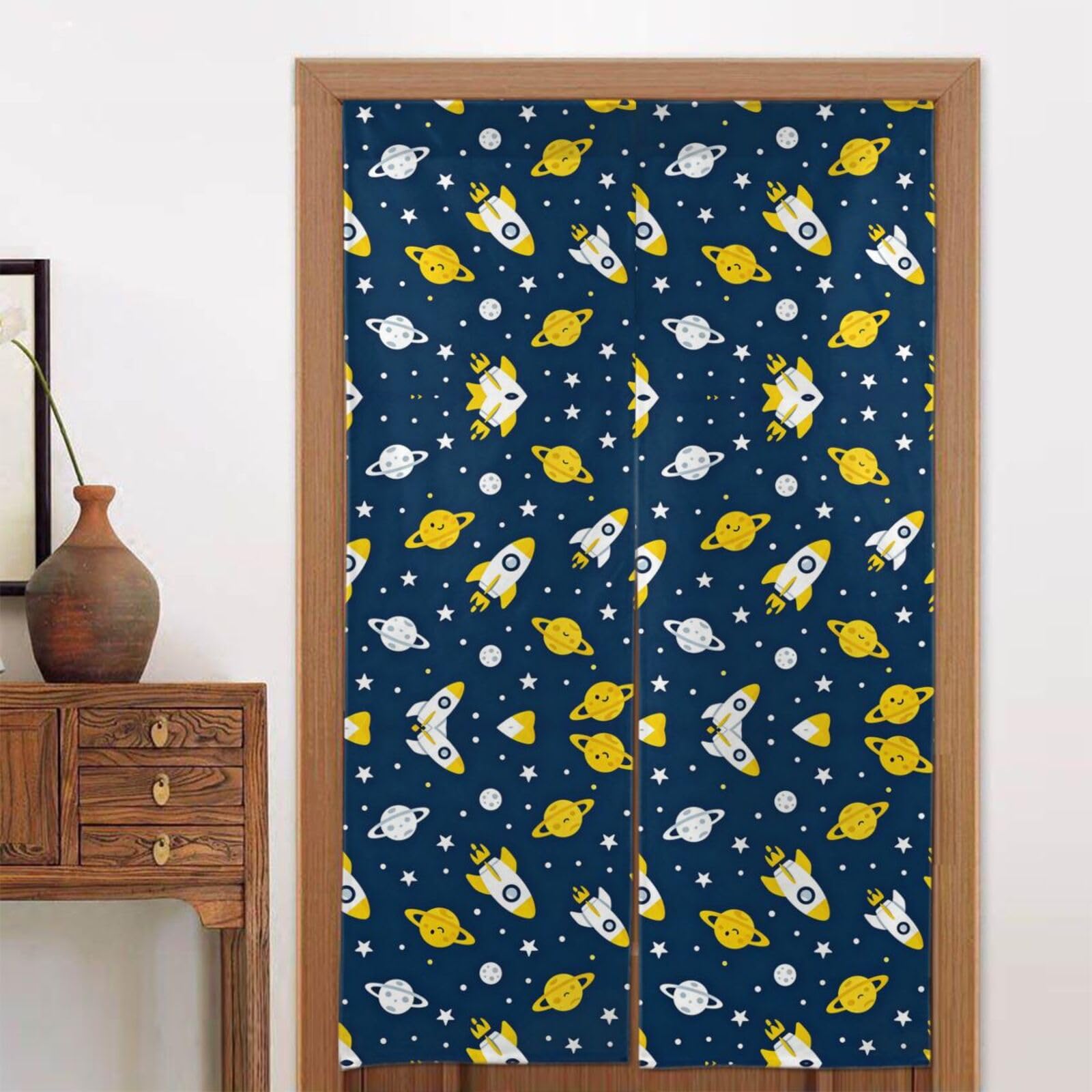 CNTDBU rockets and planets Door Curtain 34x56 Inch-Room Divider Panel for Privacy, Entryway Screen for Kitchen Bedroom
