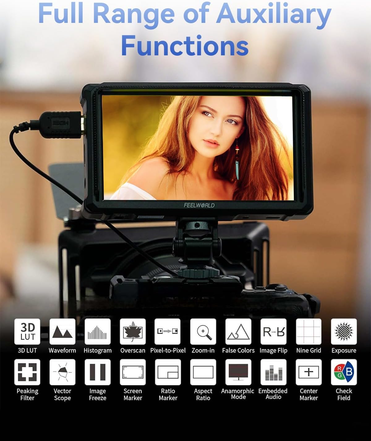 FEELWORLD FFW568 PRO Camera Monitor, 6 Inch 1200nit High Bright DSLR Field Monitor for Camera, Custom 3D LUT, 1920X1080 IPS 4K 60Hz HDMI in Out, Waveform Monitoring with F750 4400mAh Battery and Bag