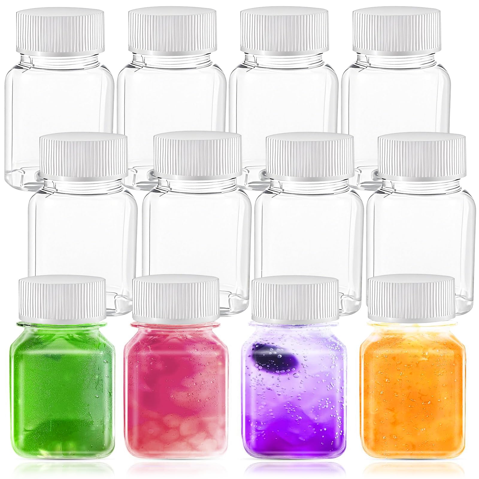 BNPHSIN 12 Pcs Ginger Shot Bottles with Lids, 50ml Juice Shot Bottles Plastic Leak-proof Reusable Bottle for Storing Coffee, Smoothie, Milk & Juice Beverages