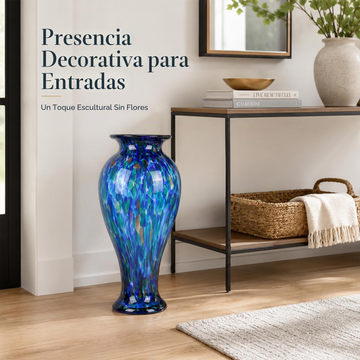 Jarrón de Vidrio Verde de 50 cm de Altura Soplado a Mano Jarrón Grande de Piso de Vidrio para Decoración del Hogar, Murano Moderno Jarrones de Flores Verdes Oscuros, Jarrones Grandes Elegantes para
