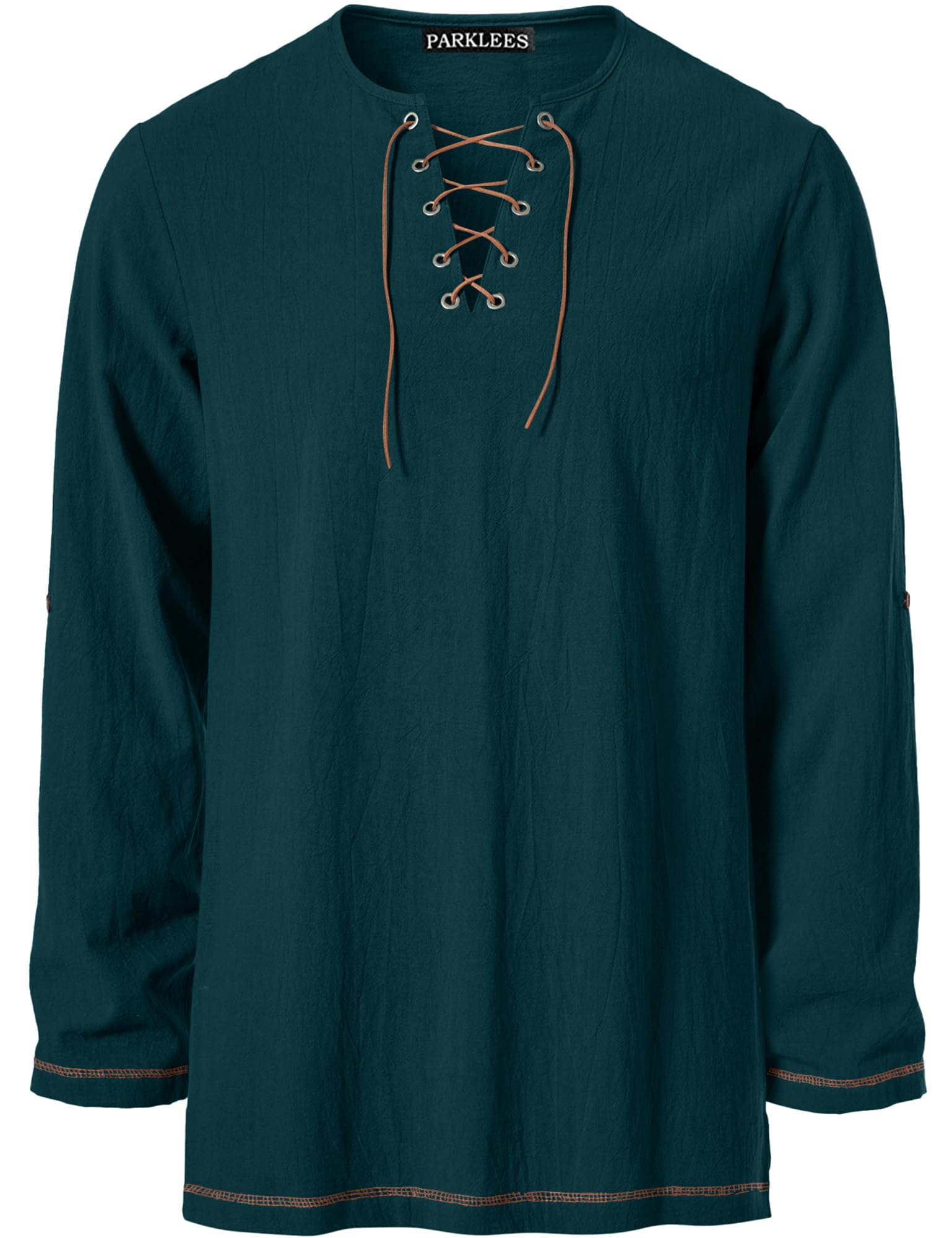 PARKLEES Men's Medieval Viking Pirate Costume Vintage Renaissance Halloween Shirts Dark Green X-Large, XL - Image 4