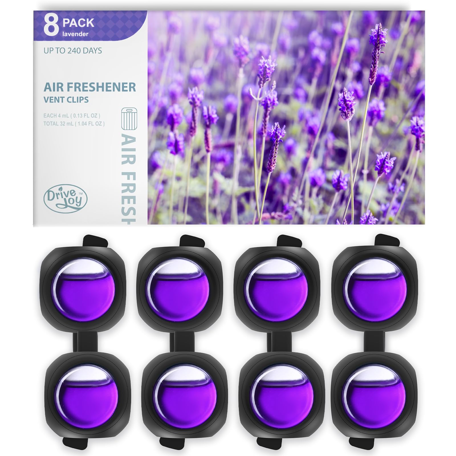 Car Air Freshener Vent Clips, 8 Pack, Provides Long-Lasting Scent, Up to 240 Days, Odor Eliminator (Lavender)