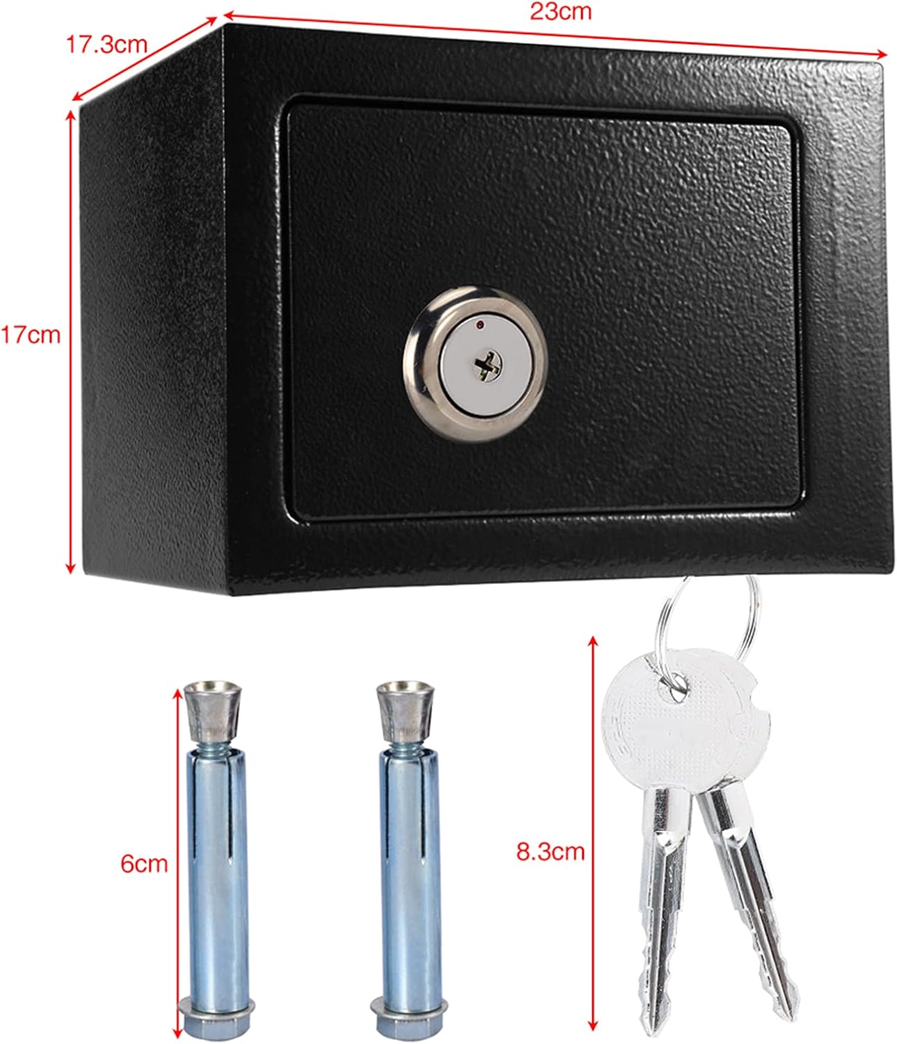 Steel Safe Box with Key Lock, Anti-Theft Security Storage for Cash, Jewelry, Documents, Home & Office Use, Includes 2 Keys & Screws