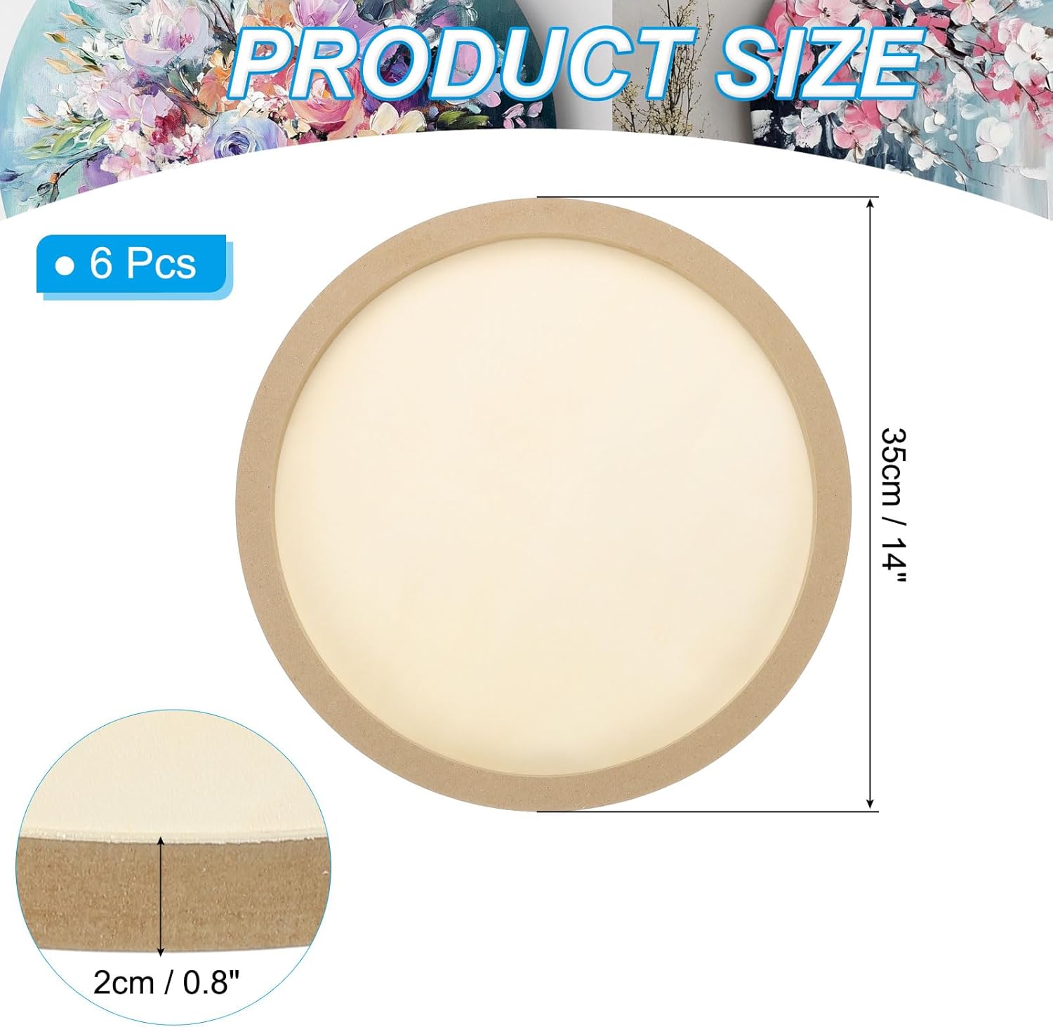 PATIKIL 14" Round Wood Canvas Panels, 6pcs Unfinished Wood Plaque Disc Circle Board for Craft Projects, Art Painting, Carving, Engraving, DIY