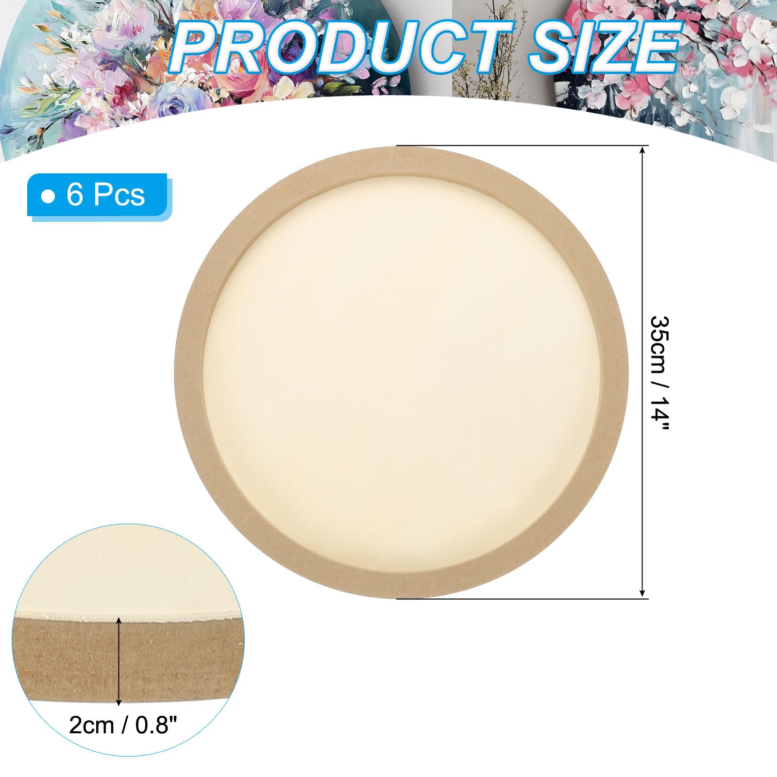 PATIKIL 14" Paneles Redondos De Lienzo De Madera, 6 Piezas Discos De Placa De Madera Sin Acabado Para Proyectos De Artesanía, Pintura Artística, Tallado, Grabado, DIY