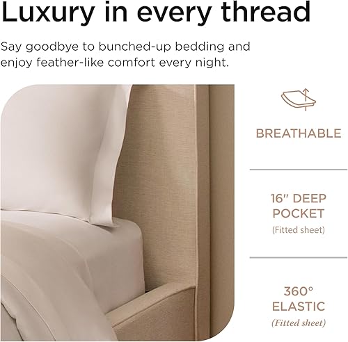 Miniatura 5 de Threadmill Supima - Juego de sábanas de 656 hilos para colchón individual, juego de sábanas de satén sólido con bolsillo profundo de 16 pulgadas,