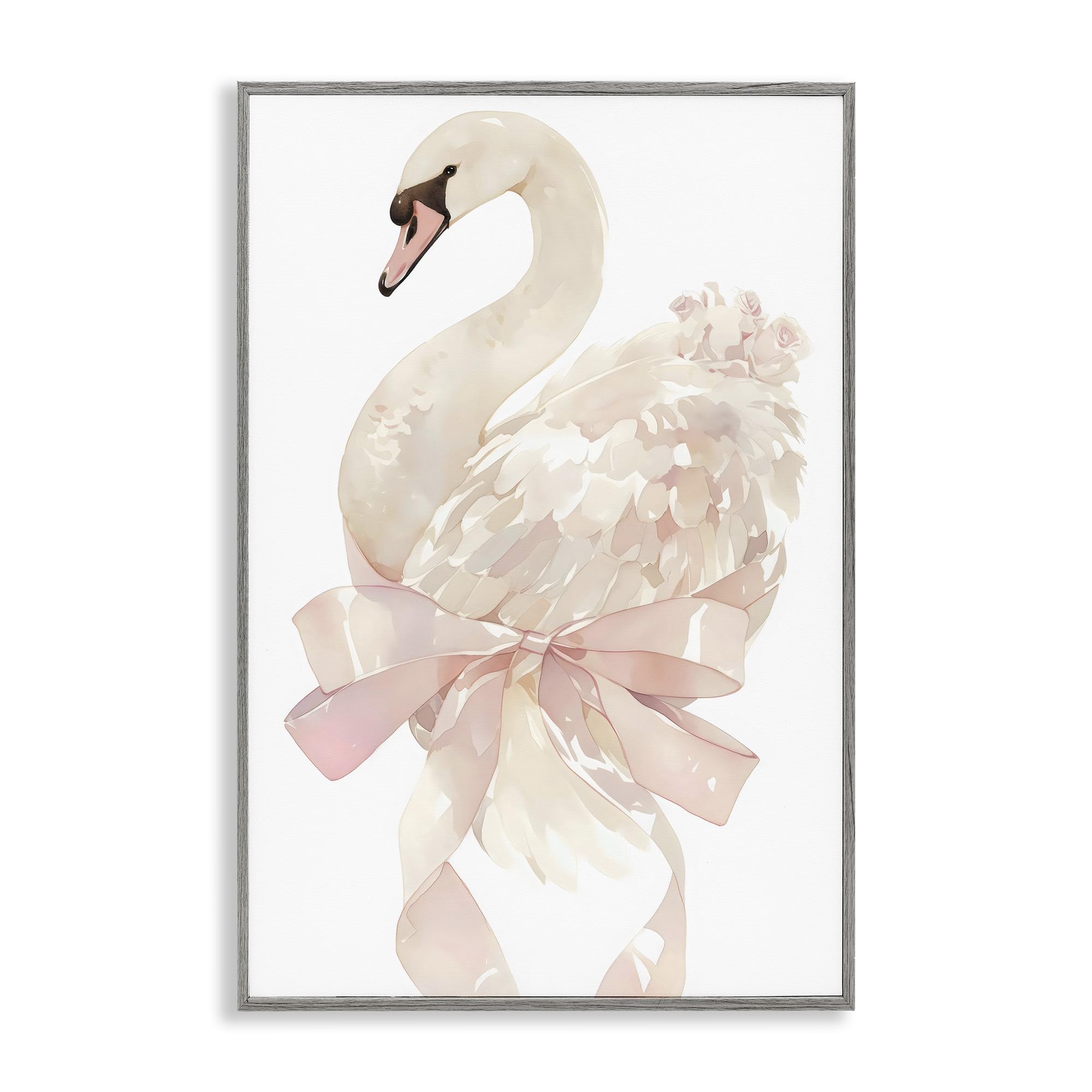 Stupell Industries 'Coquette Swan with Bow', Framed Giclee Art, Gray, 16 x 24 Inches, Easy to Hang and Sturdy, Made in USA, by Creative Studio