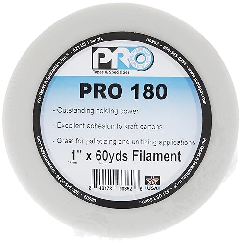 Miniatura 3 de Cinta de embalar reforzada de filamento económico de caucho sintética ProTapes Pro 180, con respaldo de polipropileno, 1