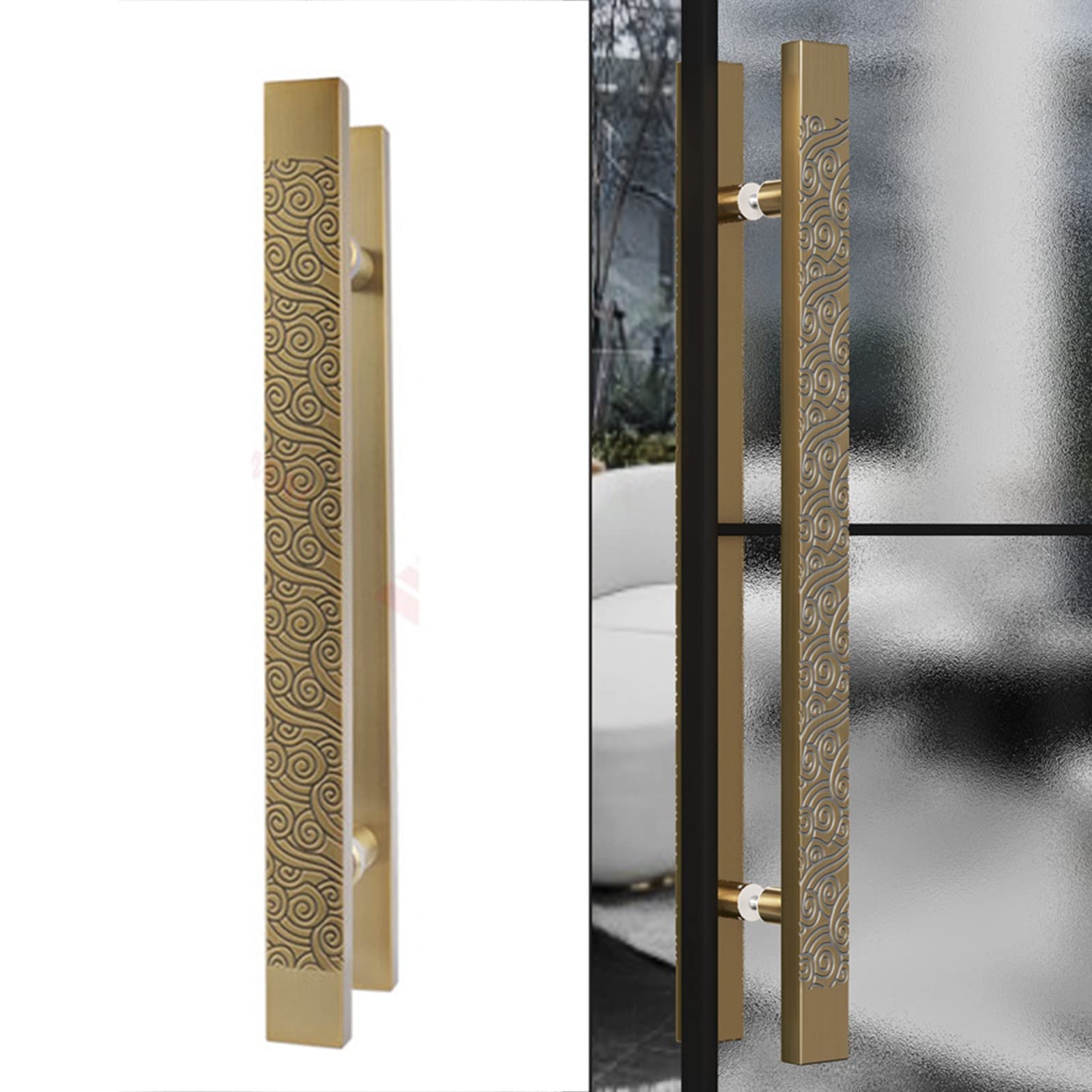 Door Handle Barn Door Sliding Door Handle Sliding Barn Door Handle Pull, Rectangle Commercial Gate Handle, Stainless Steel Pulls Handle for Front Door, Shops, Push Pull D,Brass-120cm/47.2in - 80cm