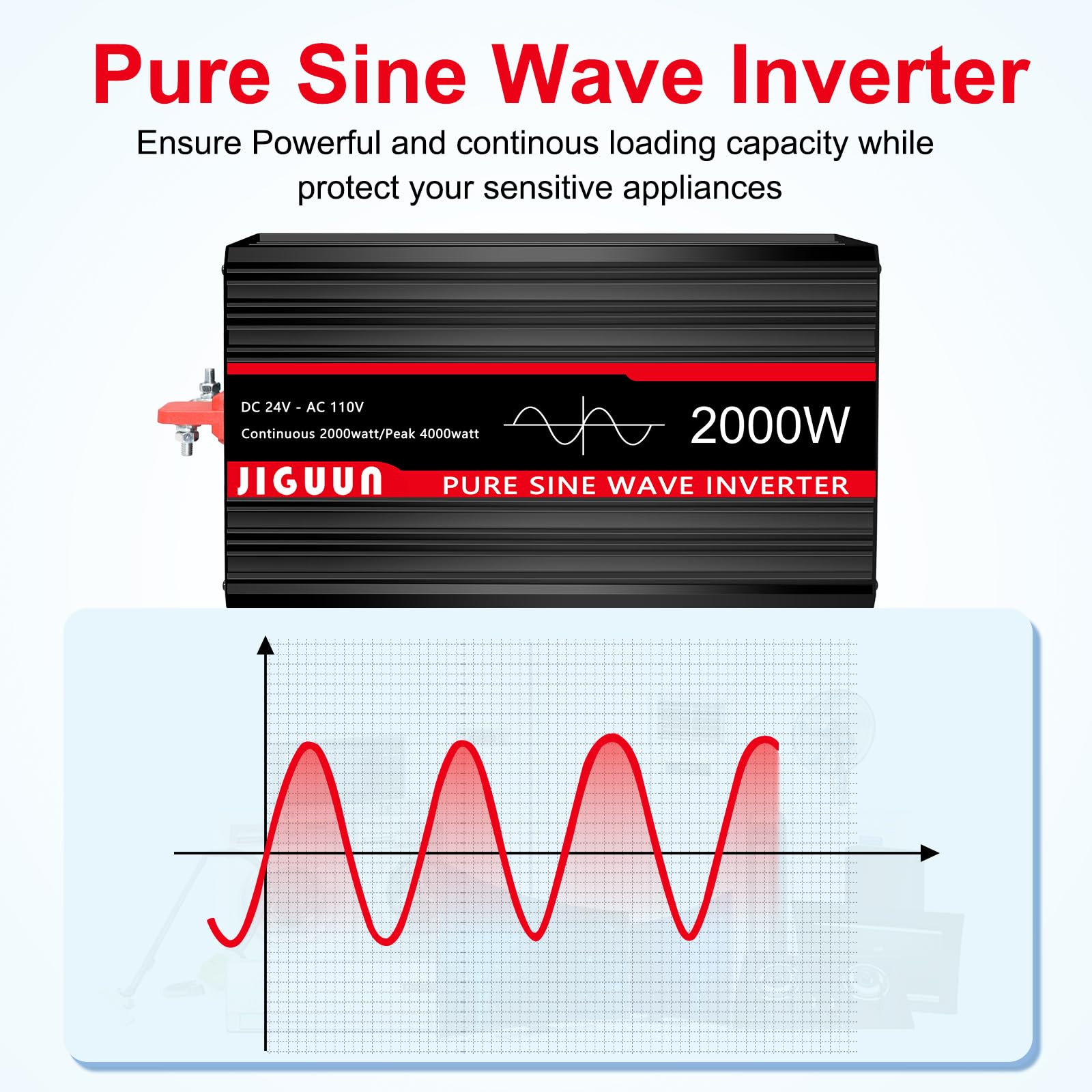 Amazon.com: JIGUUN 2000 Watt Pure Sine Wave Inverter 24V DC to 