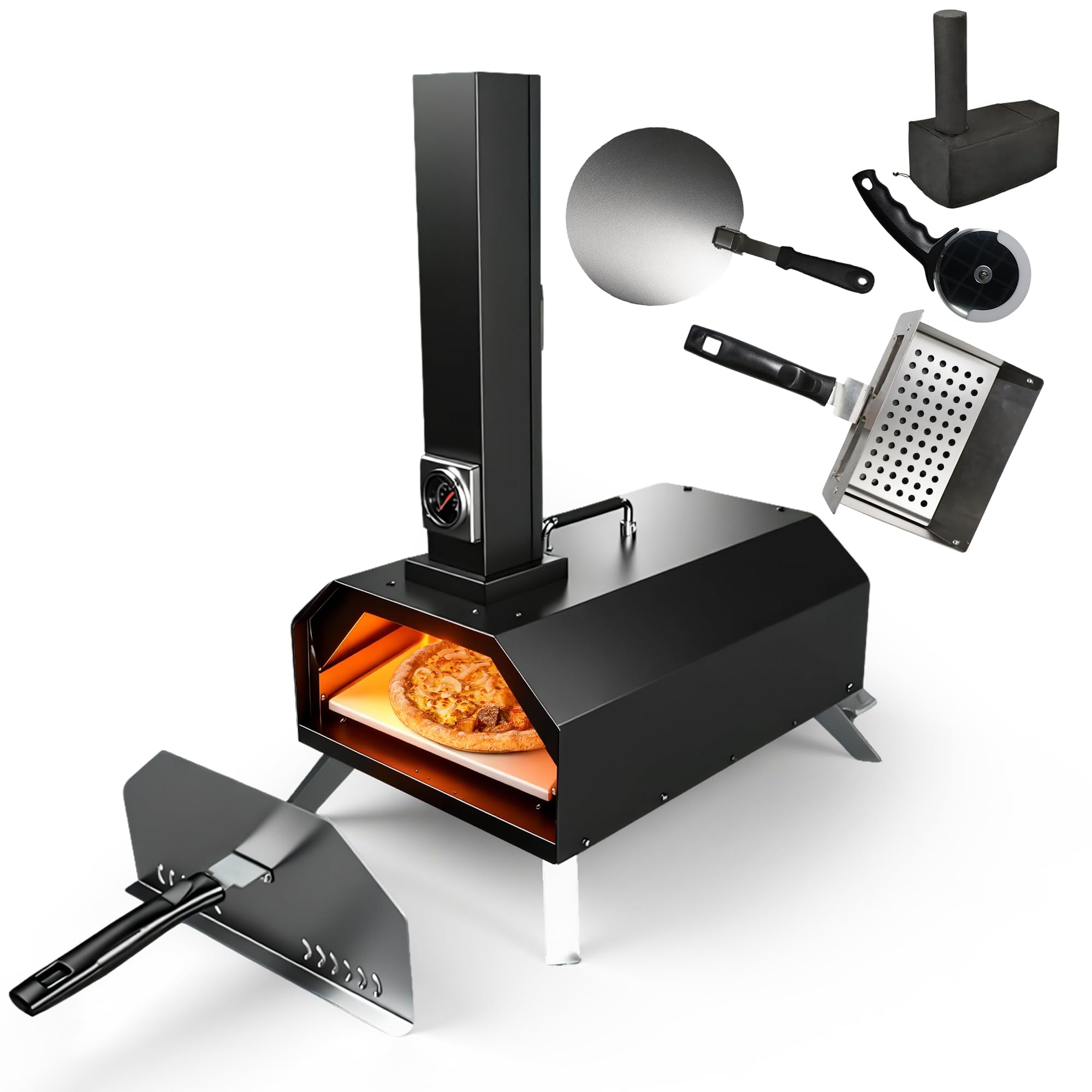 Outdoor Pizzaofen, Holzpellet-pizzarette, 30,5 cm, mit Pizzaschieber und Pizzaschneider für Strand, Camping