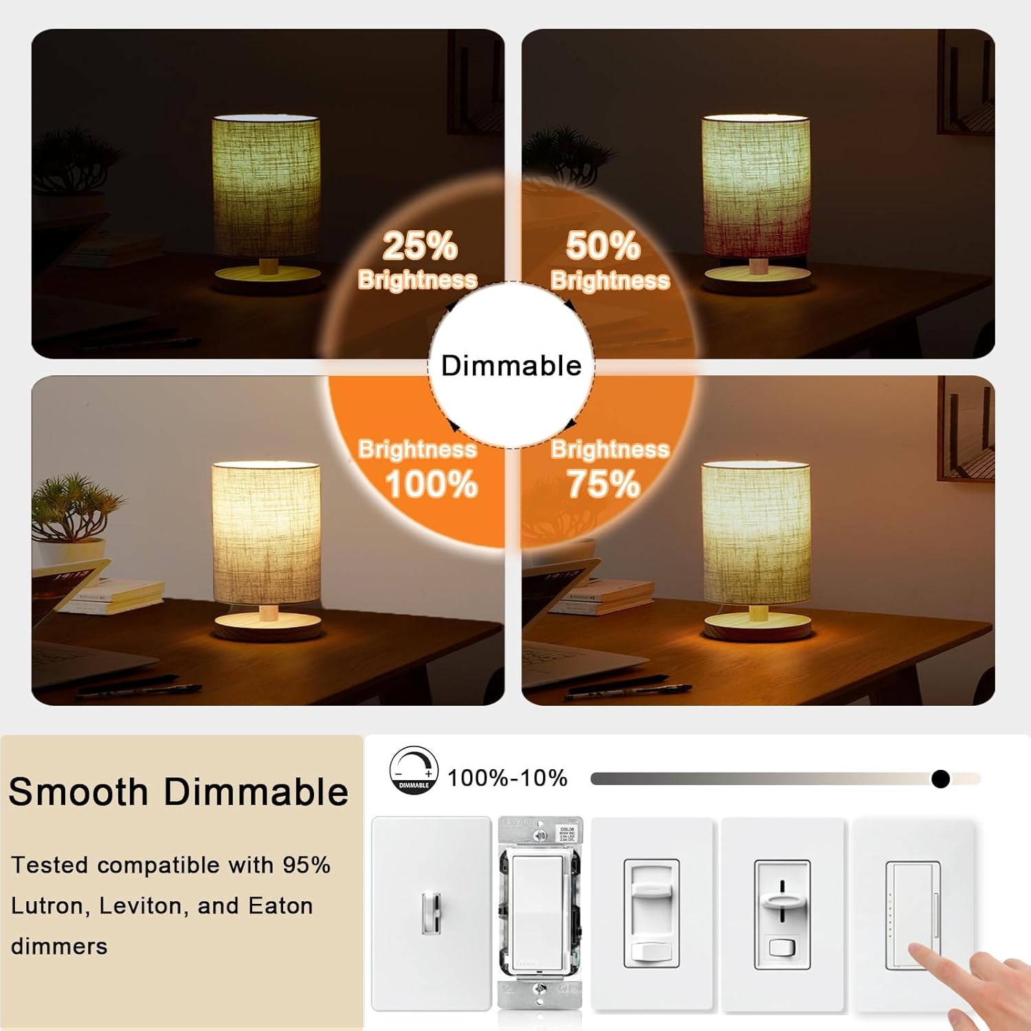 3.2 Inch E26 LED Bulb 60 Watt Equivalent, 3000K Warm White Edison Bulbs Dimmable, AC 120V 600LM T10/T9 Clear Glass Filament Light Bulbs for Pendant Wall Pipe Lights UL Certified-4 Pack