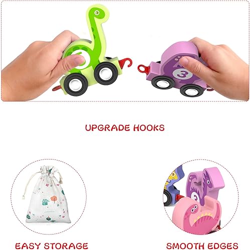 Miniatura 5 de Juguetes para niños de 1, 2, 3 años, regalo de cumpleaños, juego de tren de madera, juguetes de dinosaurio para niños de 2 a 4 años, juguetes