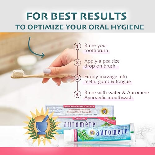 Miniatura 4 de Auromere Pasta dental ayurvédica a base de hierbas, cardamomo, sin espuma, vegano, natural, sin OMG, sin SLS, sin flúor, sin gluten, con neem y