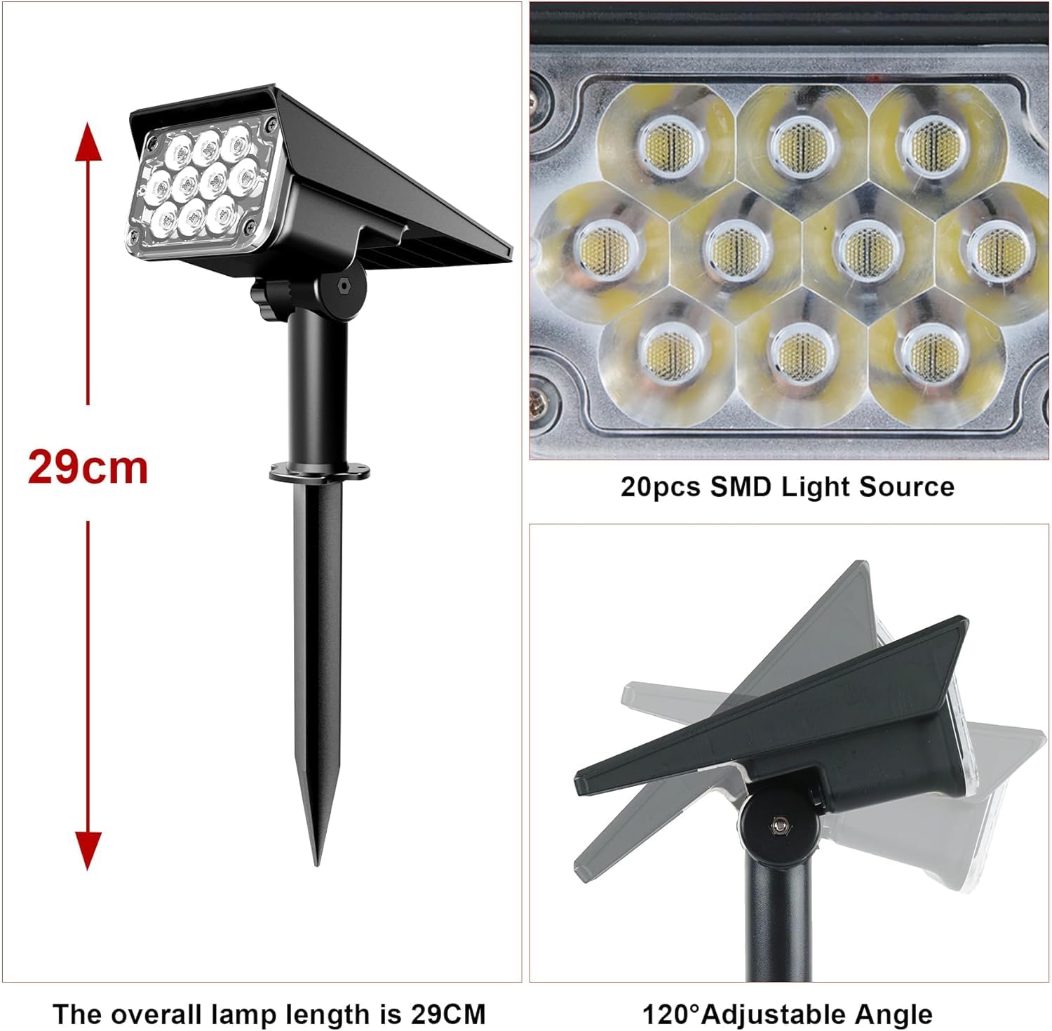 NATPOW Luces Solares LED Exterior, Luz Solar Exterior, 20 LED Impermeables IP65, Lámparas para Jardín, Patio, Calzada, Piscina y Camping (4 Piezas)