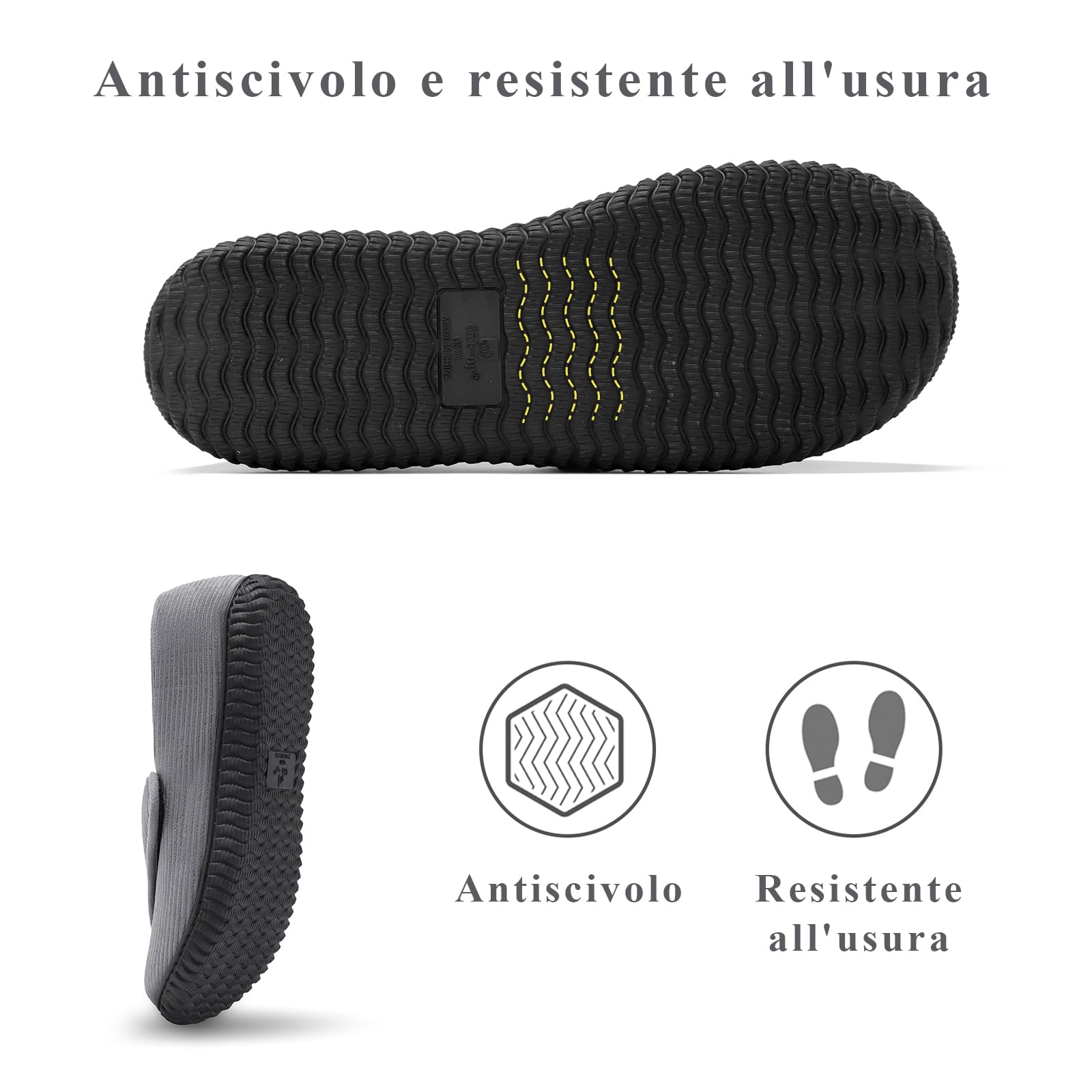 Git-up Pantofole da casa per Uomo Confortevole e Antiscivolo Calde Ciabatte con Soletta Memory Foam Pantofole Regolabili diabetiche per Edema Piedi, Grigio 9