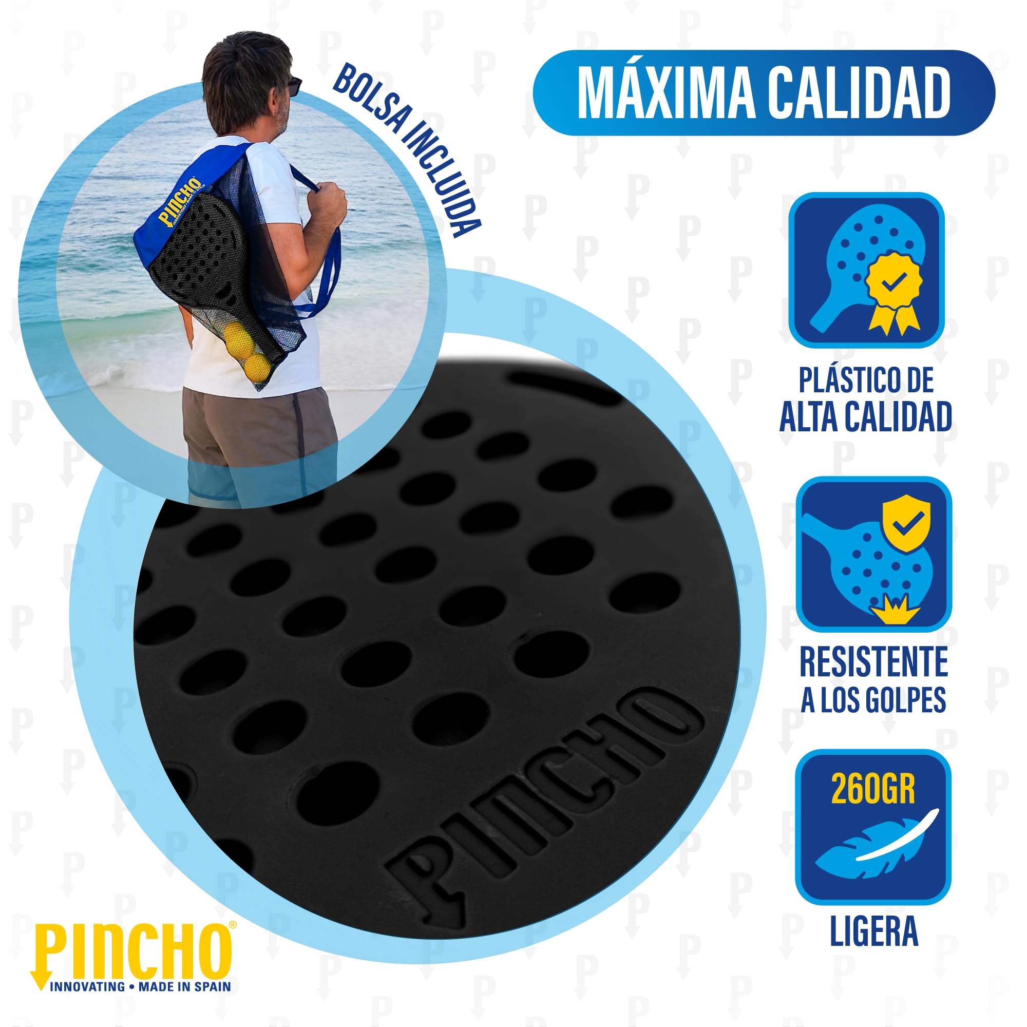 Pincho Raquettes de Padel de Plage, Style Badminton, Pickleball, Plage, Tennis, Raquettes de Plage, 2 Raquettes + 3 balles EVA, imperméable à l'eau