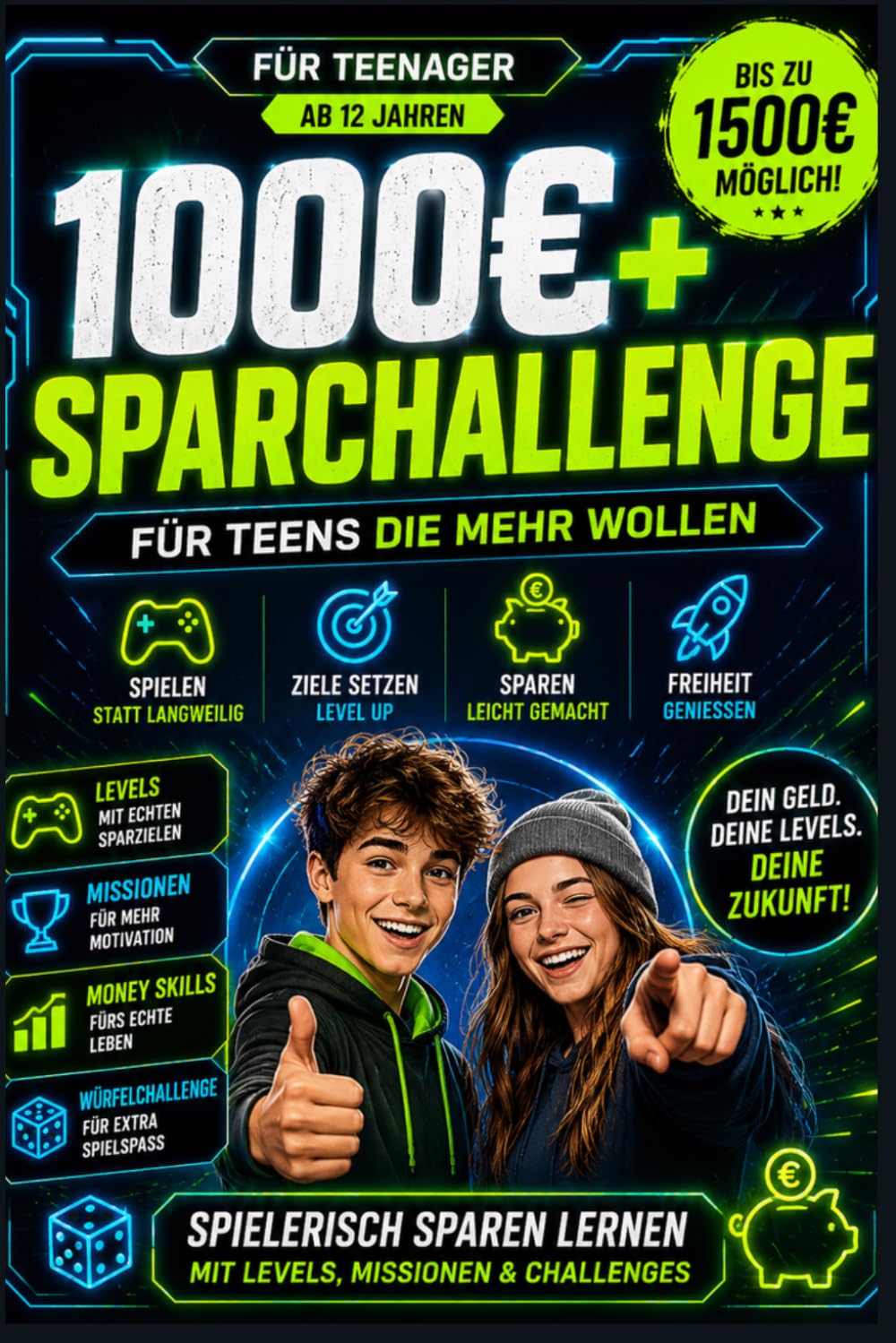1000€+ Sparchallenge für Teens – Sparbuch als Spiel: Geld sparen lernen für Jugendliche mit Levels, Missionen & Challenges | Budgetplaner, Geldsystem ... erklärt | Sparziel erreichen & Geld verdienen