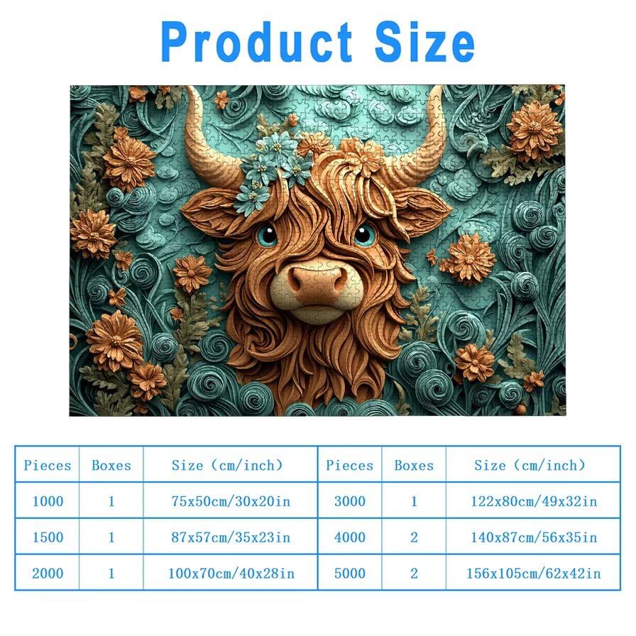 Puzzle 1000 Pezzi Highland Cow, Puzzle Fiore in Legno per Adulti, Misura: 75x50 cm, Puzzles 1000 Pezzi per Adulti, Giochi Educativo per Famiglie, Puzzles per Idea Regalo Donna, Decorazioni Casa, -5441
