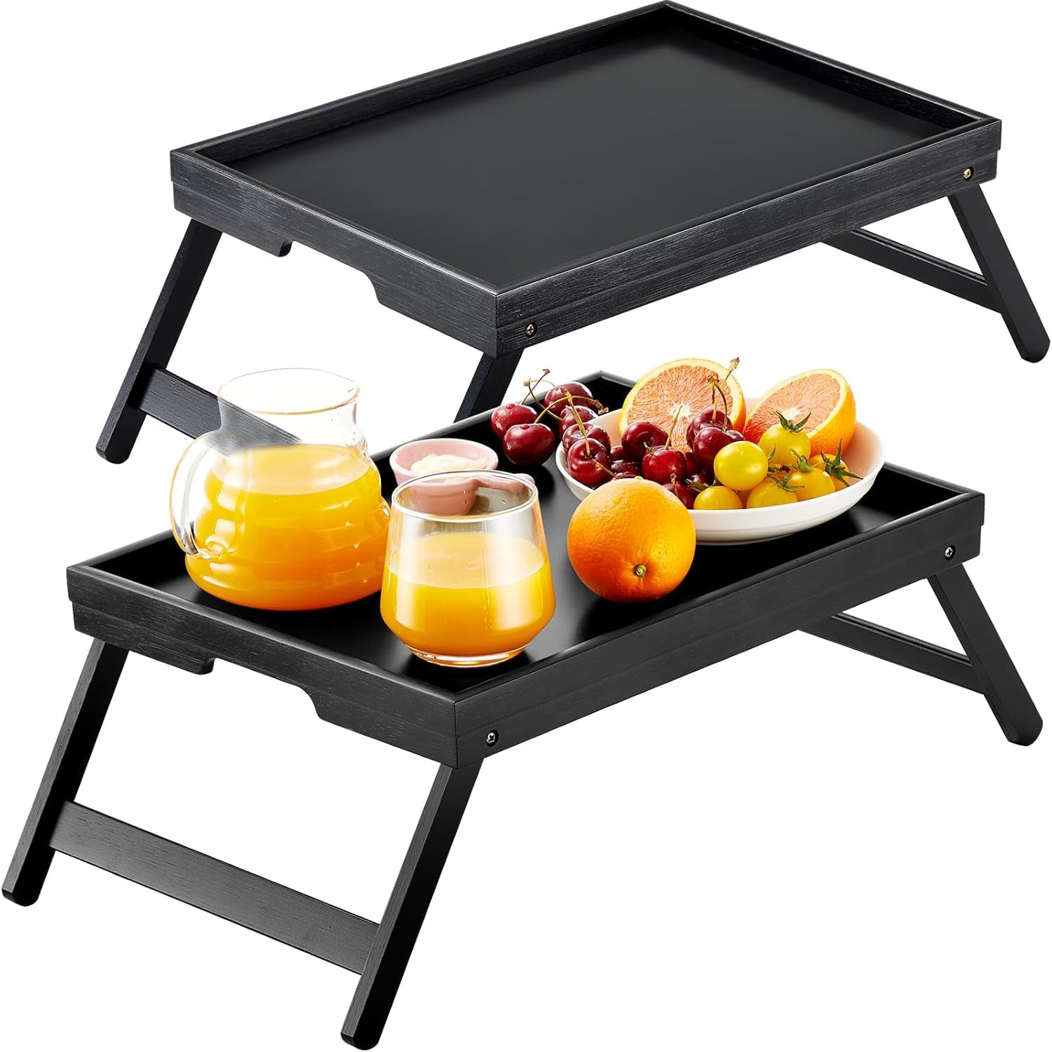 Pipishell Lot de 2 plateaux de petit-déjeuner en bambou avec pieds pliables, poignées, idéal pour les enfants, les couples, le canapé, pour manger, travailler, utilisé comme table de collation pour