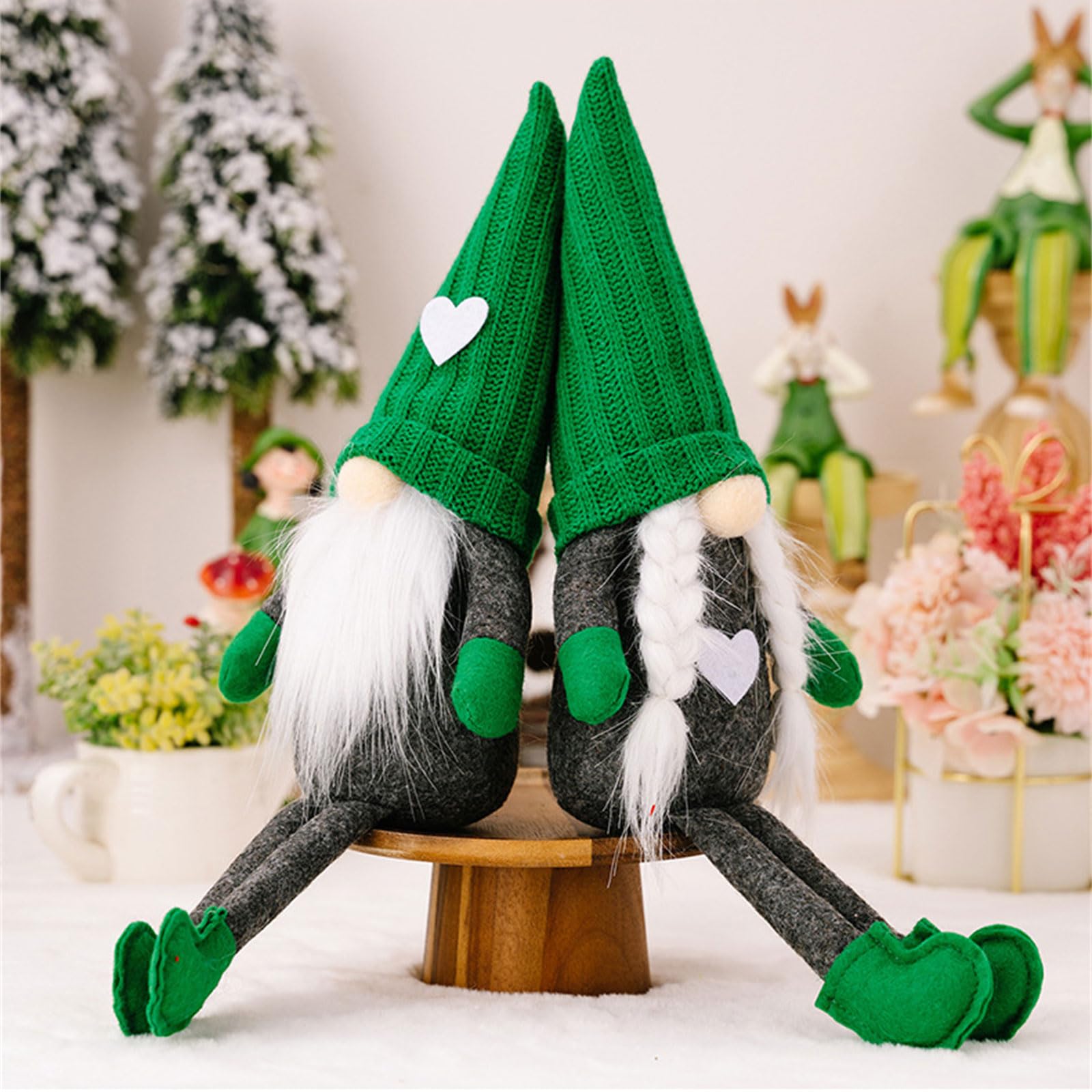 Decorazione natalizia verde lavorata a maglia, cappello nano, vassoio decorativo per feste di Natale, cucina, sala da pranzo