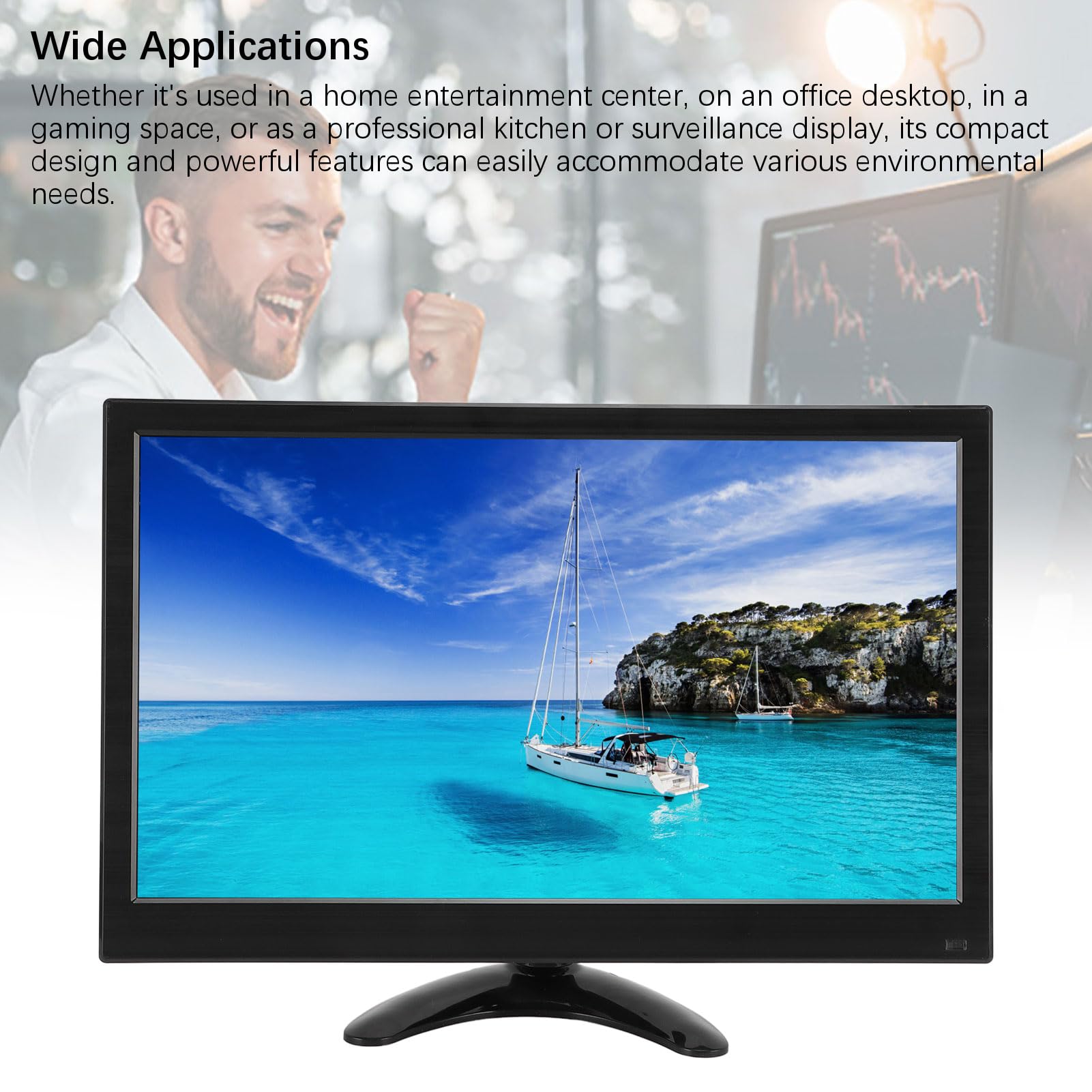 Asixxsix Monitor de Seguridad, 14 Pulgadas 1920x1080 cámara de Seguridad de la Pantalla del Monitor, PC NVR Ordenador, DVR Monitor, Built-in Dual Speakers, BNC, AV, VGA, HDMI, (Enchufe de