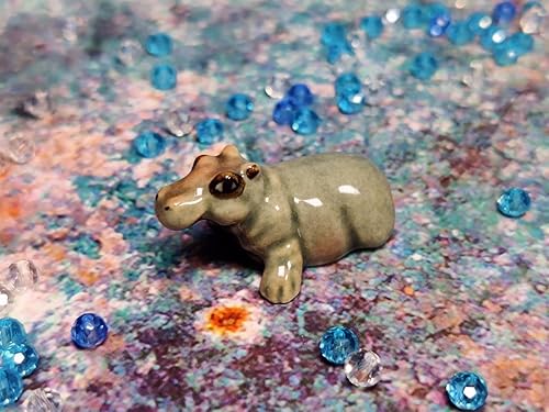 Miniatura 5 de WitnyStore Pequeña figura de hipopótamo recta gris de 1 pulgadas, hecha a mano, de cerámica, hipopótamo, mamífero acuático africano, animales de