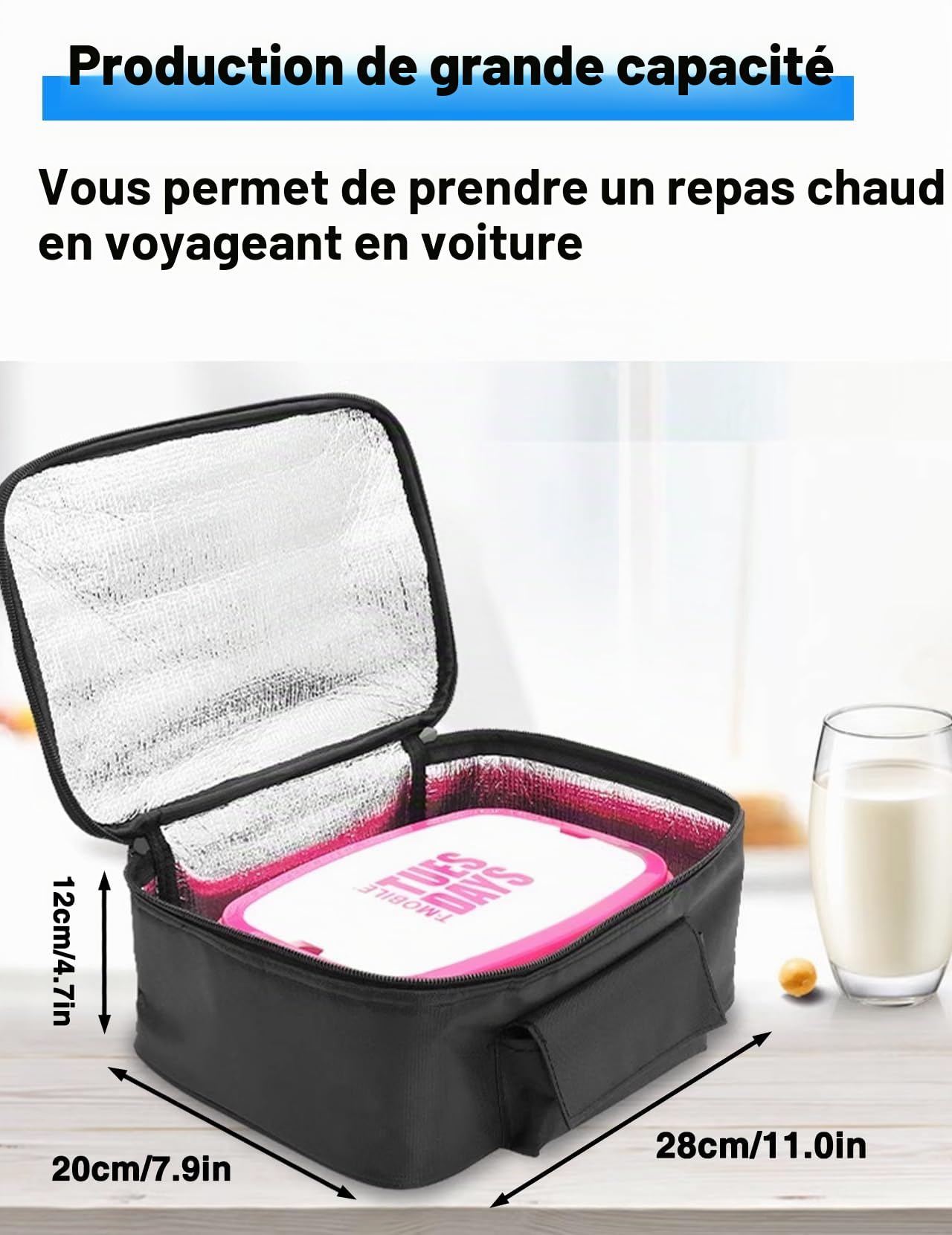Chauffage rapide Four Micro-Ondes De Voiture, Four Portable 12 V Chauffe-Aliments De Voiture, Mini Micro-Ondes Portable 90 W Pour Voiture, Petite Glaciere Souple Isotherme, Voyageant