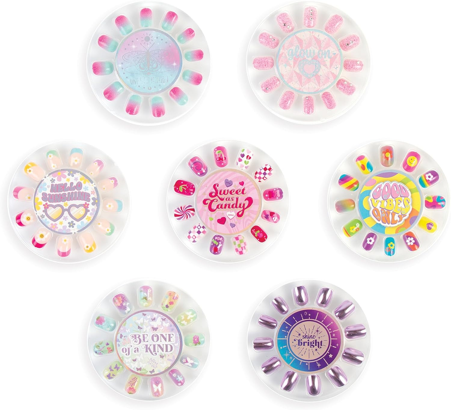 3C4G: Totally Trendy Faux Nail Set - 7 Nail Sets Each w/Unique Colors & Patterns, Adhesive Backs, Three Cheers for Girls, Girls & Tweens Ages 8+