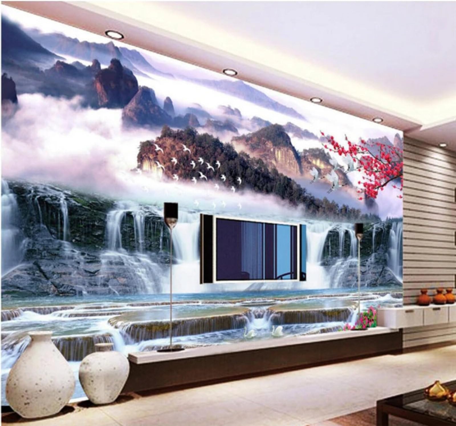 Xlming 200Cm×140Cm(B×H) Ethereal Fairy Tale Landscape Waterfall Scenery 3D Wallpaper Luxury Silk Study Dining Feature Sofa Grey Bedroom Living Room Tv Decorative Wall-200Cm×140Cm