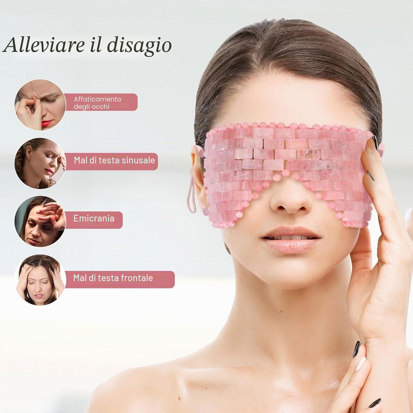 gemshan Maschera per gli occhi al quarzo rosa, maschera per occhi in giada, realizzata in quarzo rosa naturale ed è completamente realizzata a mano