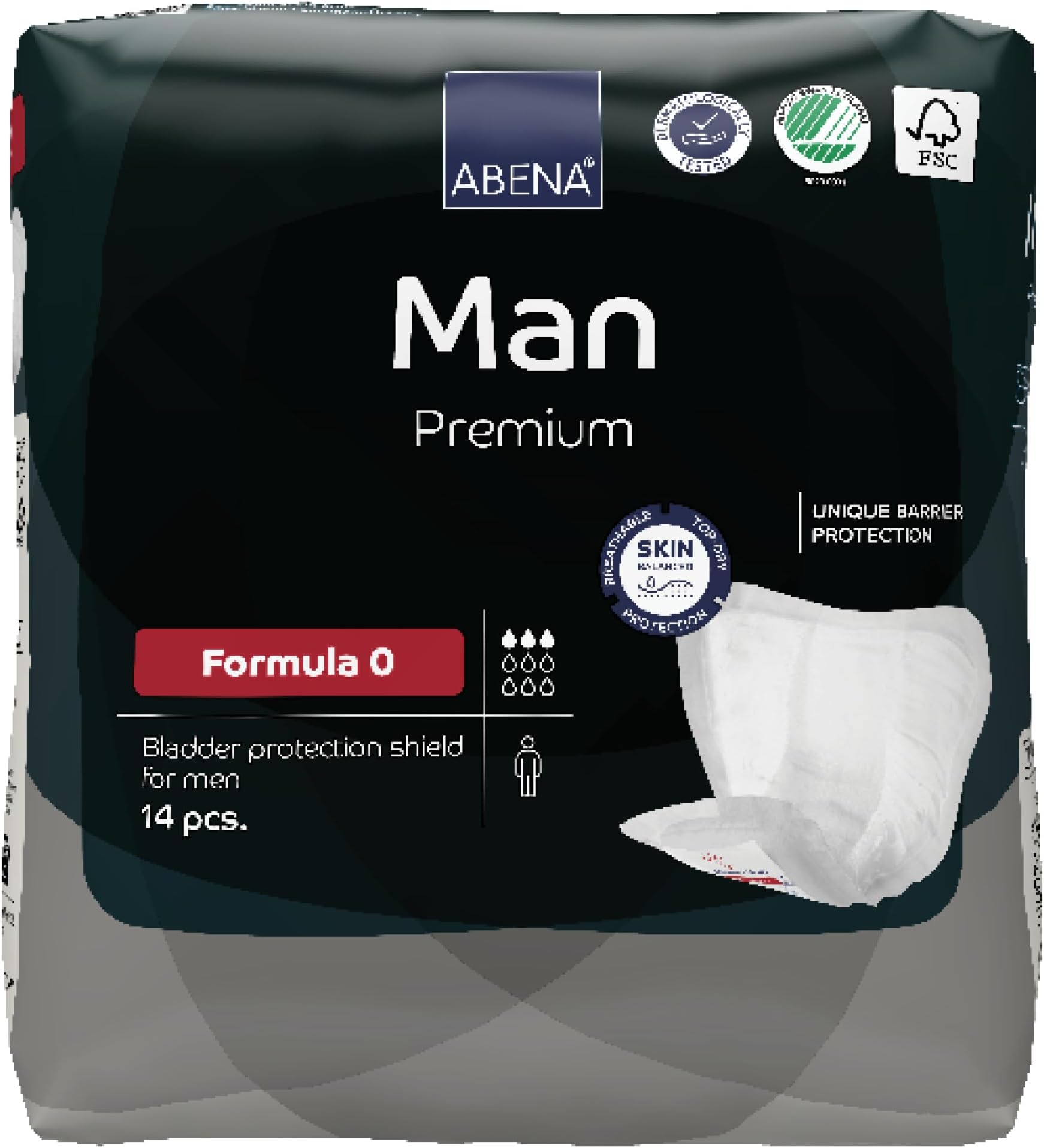 Abena Man Formula 0 Incontinence Pads for Men, Eco-Labelled Mens Incontinence Pads, Extra Protection, Breathable & Comfortable with Fast Absorption, Discreet - 250ml Absorbency, 14PK