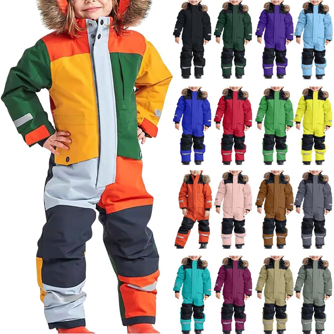 NZYIHAO Tuta da sci invernale per bambini, giacca da sci con cappuccio, impermeabile, calda, antivento, per ragazzi e ragazze, giacca da neve Softshell, set da 1 a 15 anni