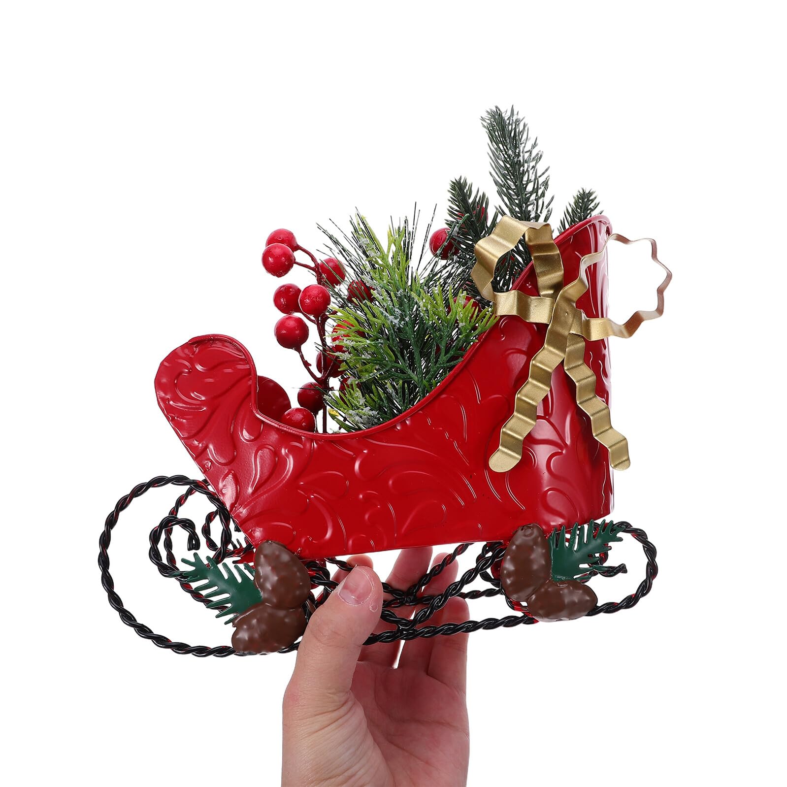 Cabilock Weihnachtliche Metall Schlittenfigur Miniaturschlitten Tischdekoration für Weihnachten Klassische Rentier Schlittenskulptur für Schreibtisch und Weihnachtsbaum