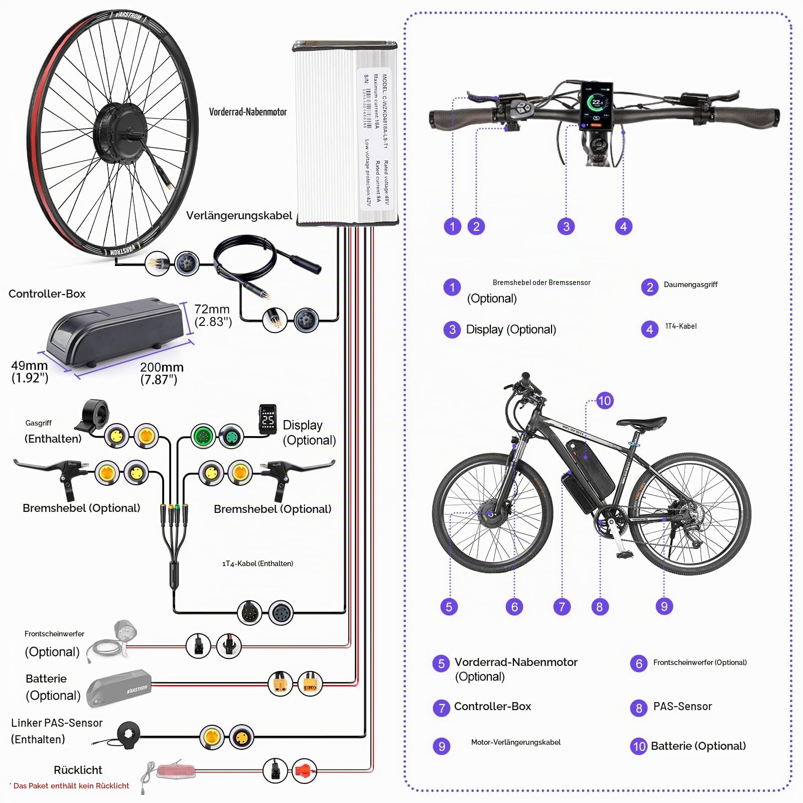 BAFANG 48V G020 E-Bike Umbausatz mit akku Opt 26" 29" Vorderrad Nabenmotor