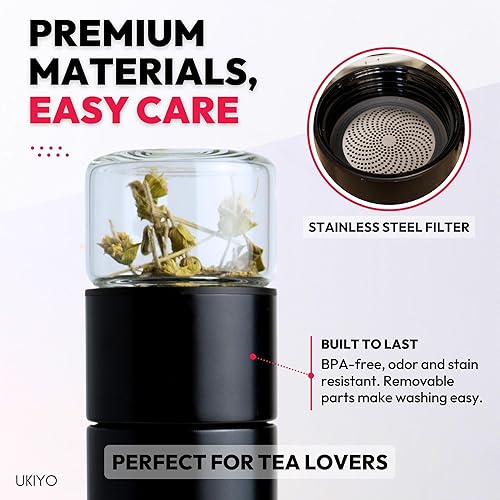 Miniatura 3 de Ukiyo Steel Premium Stainless Steel and Glass Tea & Fruit Infuser Bottle - Travel Tumbler with Stainless Steel Filter