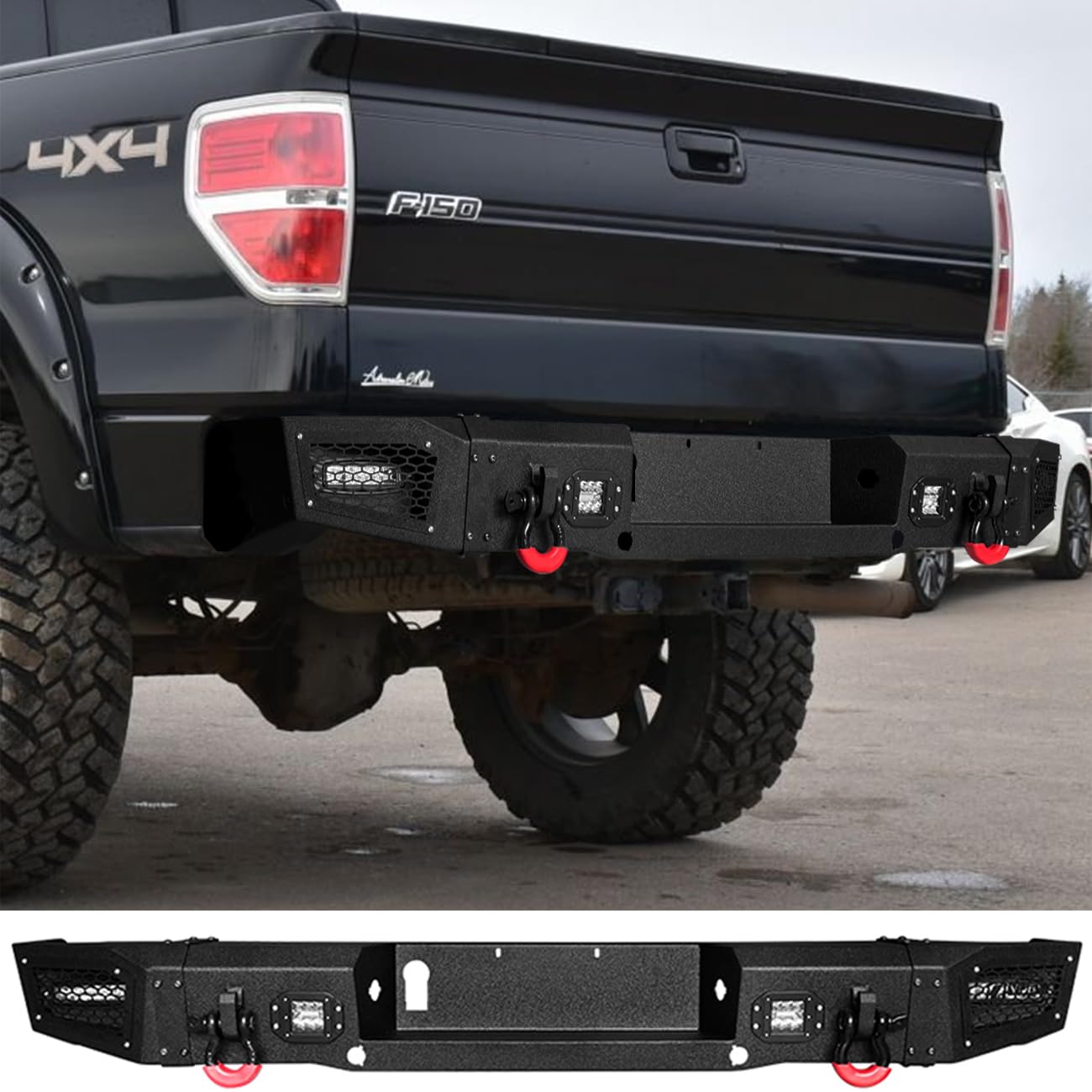 Fit 2006-2014 Ford F150 Rear Back Bumper w/ Back-up Sensors Hole &LED Spotlights Fit 2006-2014 Ford F150 Rear Back Bumper w/ Back-up Sensors Hole &LED Spotlights