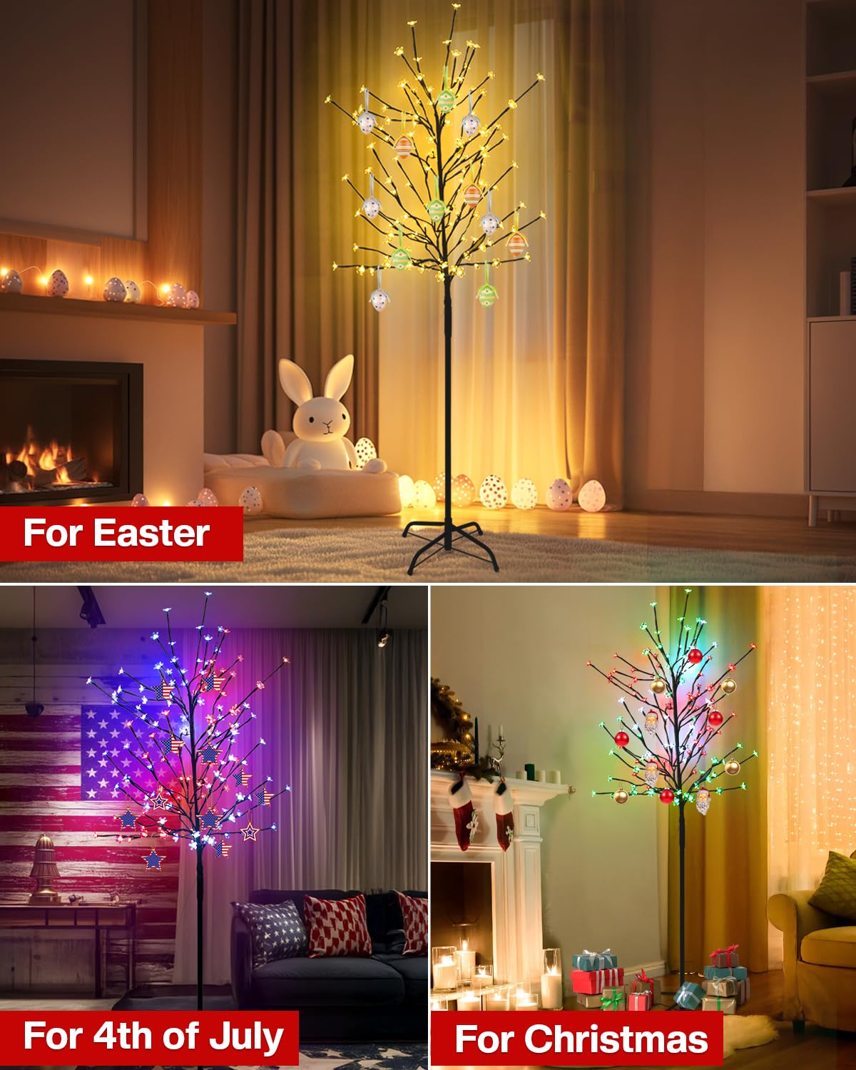 Árbol De Flor De Cerezo Iluminado Inteligente De 6 Pies, Que Cambia De Color, 58 Modos Dinámicos, Sincronización De Música, Enchufe, árbol LED Artificial Impermeable Para Pascua, Decoración Del Hogar