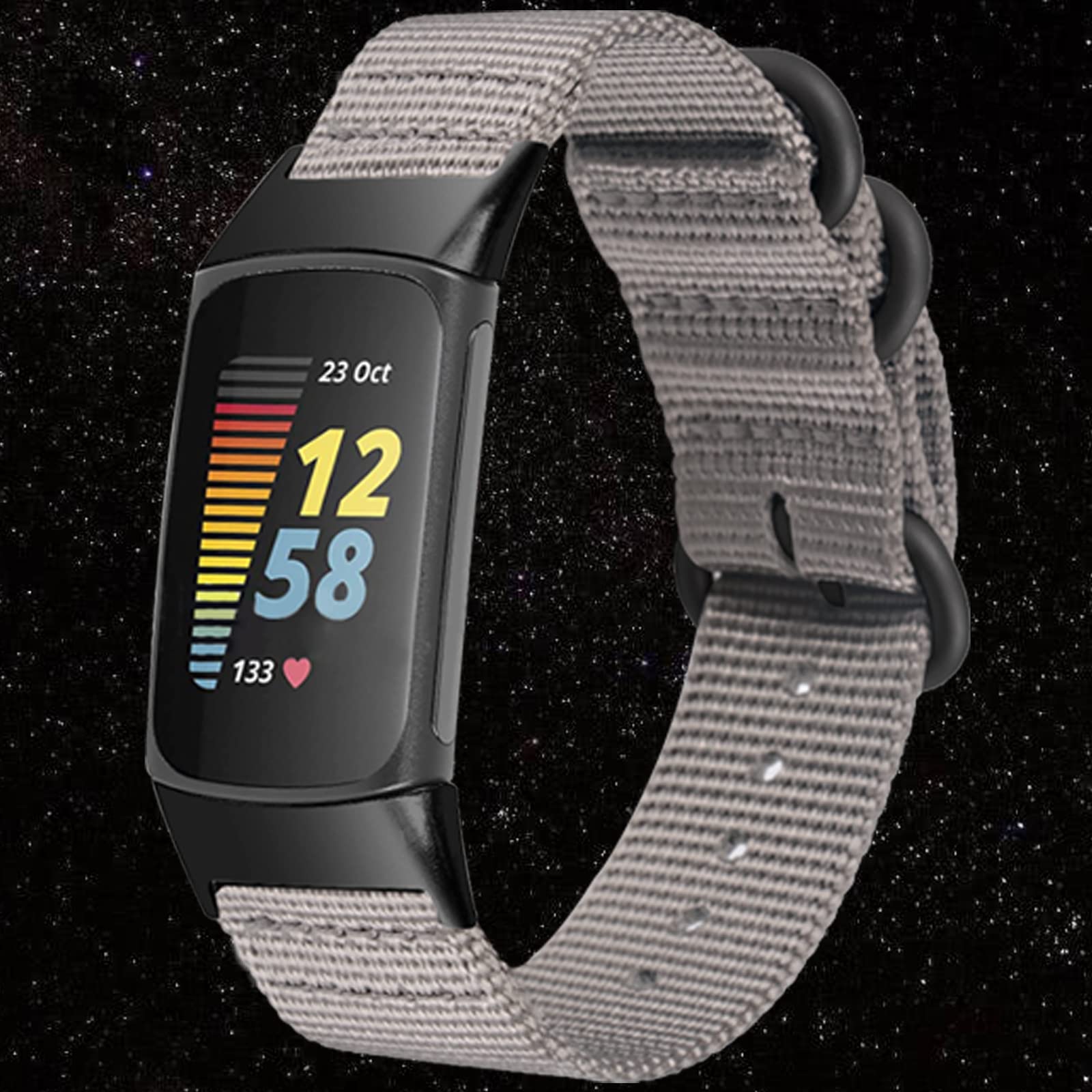 Lijinlan Nylon Replacement Bands Compatible with Fitbit Charge 5 Men, Soft Woven Wristband Strap for Fitbit Charge 5 Advanced Fitness & Health Tracker (Silver)