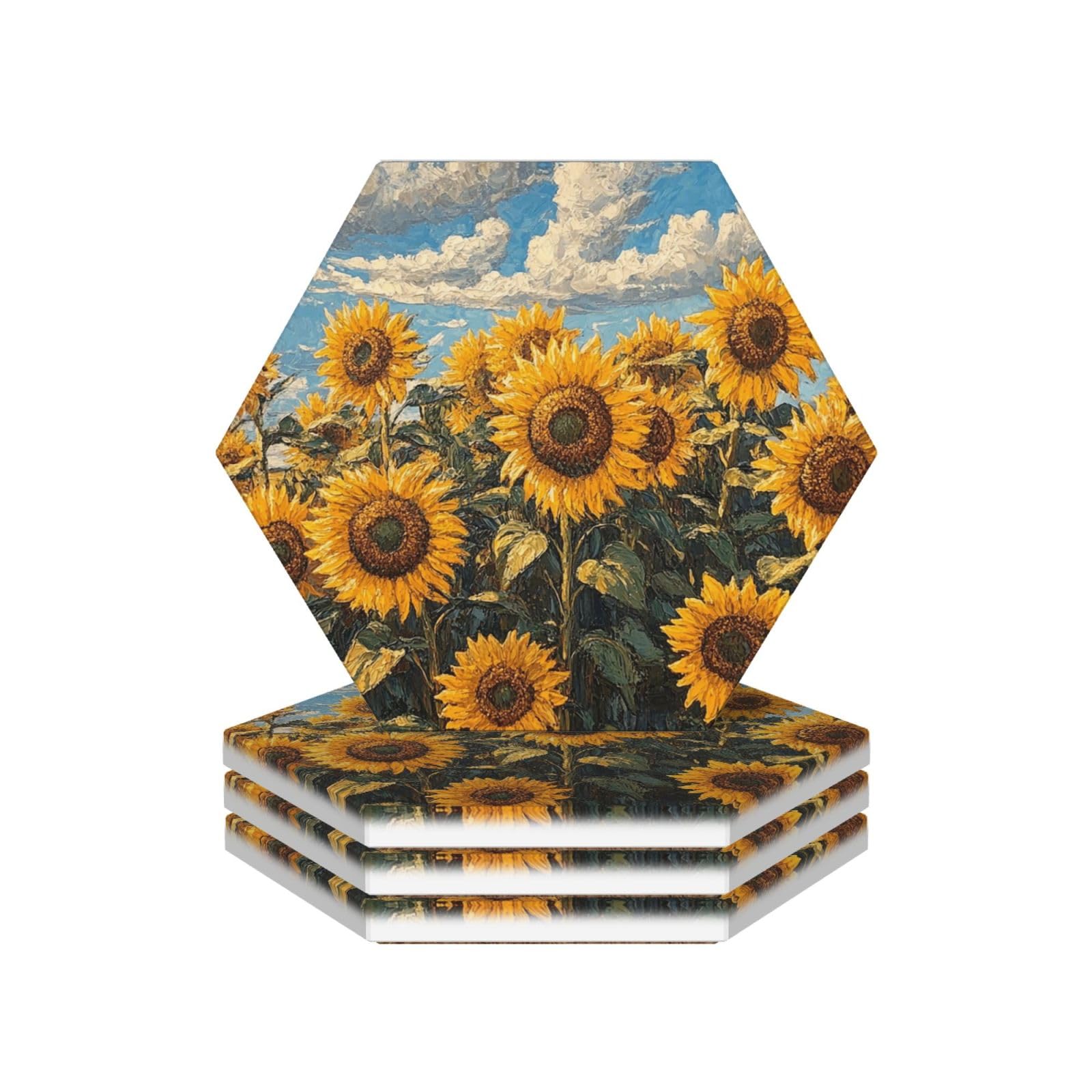 Drink Coasters Set of 4 Coffee Ceramic Coaster Sunflowers Coasters for Drinks Coffee Cup Mat Heat Resistant Tabletop Protection Coaster Desk Accessorie Home Decorative