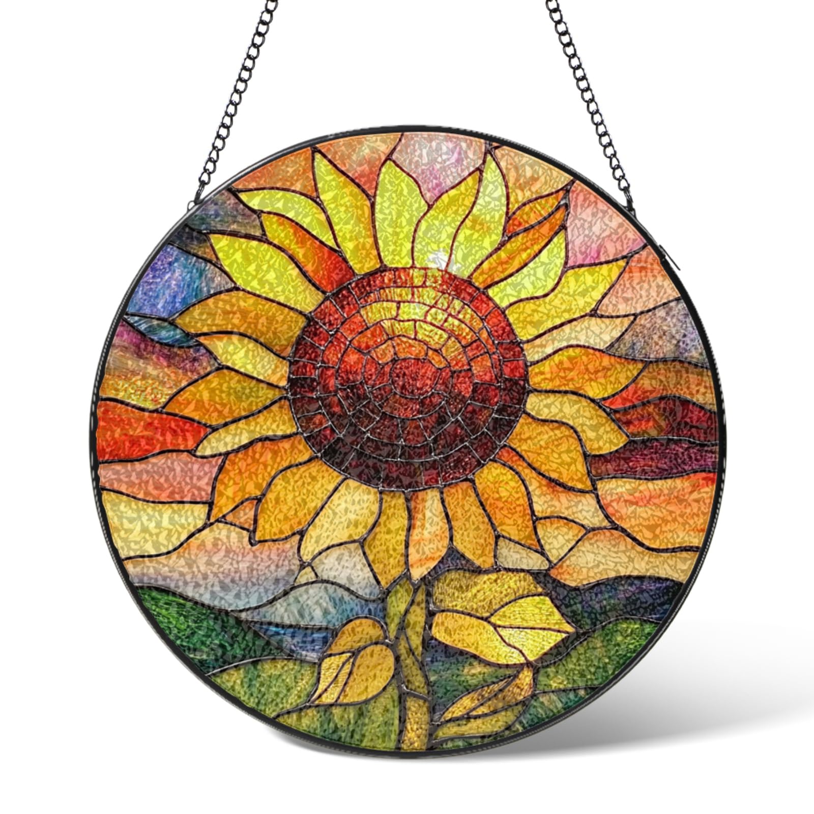 Sunflowers Suncatchers Stained Glass Window Hanging,Sunflower Suncatcher Garden Home Decor,Sun Catchers Decoration for Patio Kitchen Windows,Christmas Birthday Gifts for Mom 7.9 IN
