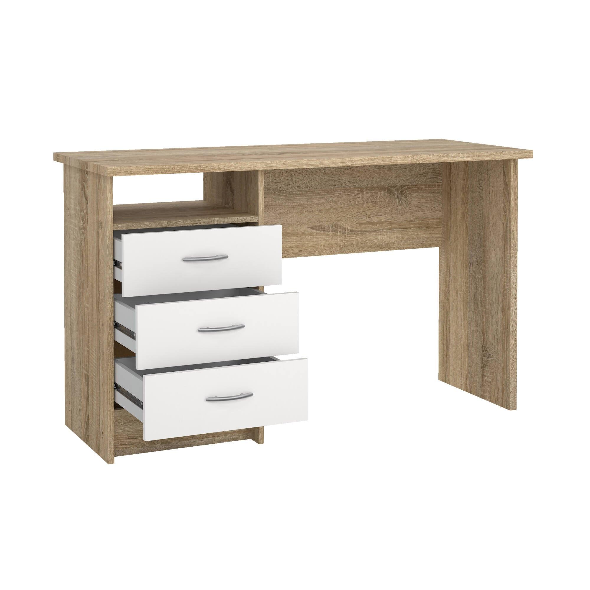 Dmora - Scrivania Priscille, Scrittoio multiuso, Tavolo per ufficio porta PC, Piano di lavoro, 120x48 h72 cm, Quercia e Bianco