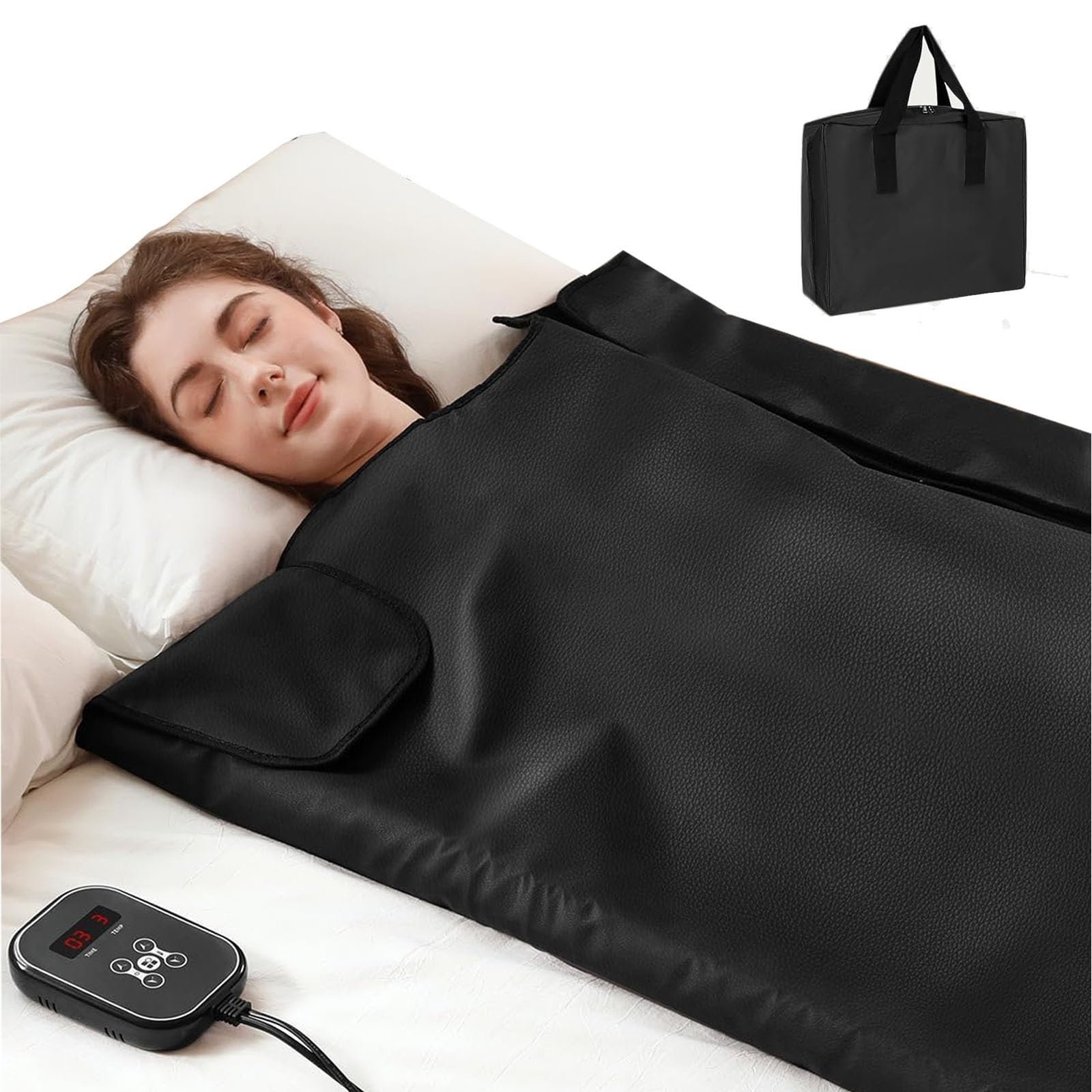Manta de sauna de infrarrojos lejanos portátil, manta térmica for terapia de sauna, manta de sauna personal for interiores con control de temperatura de 80 a 176 ℉ con temporizador de 1 a 60 minutos f