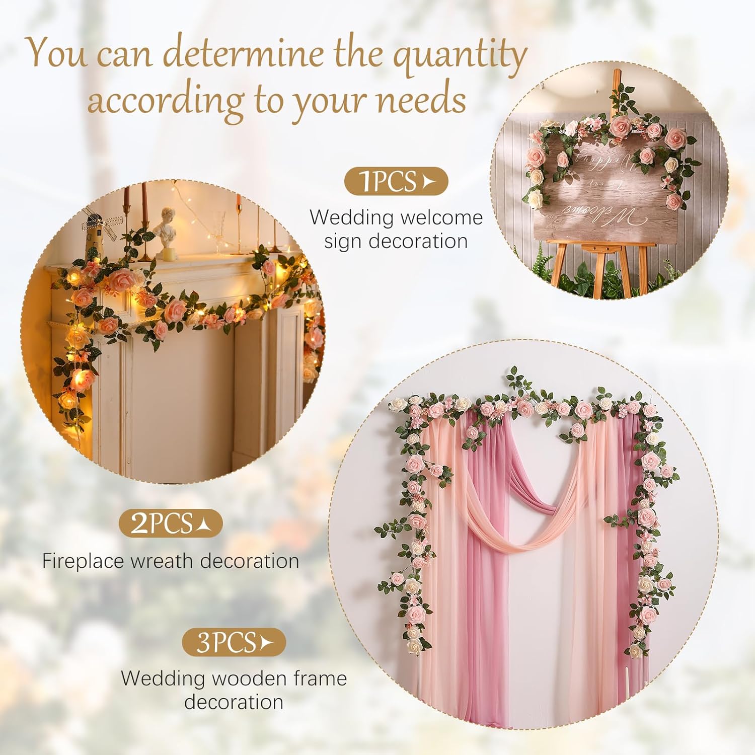 5FT Artificial Rose Flower Burgundy Fake Floral Garland for Wedding Ceremony Backdrop Arch Flowers Table Centerpieces Decorations