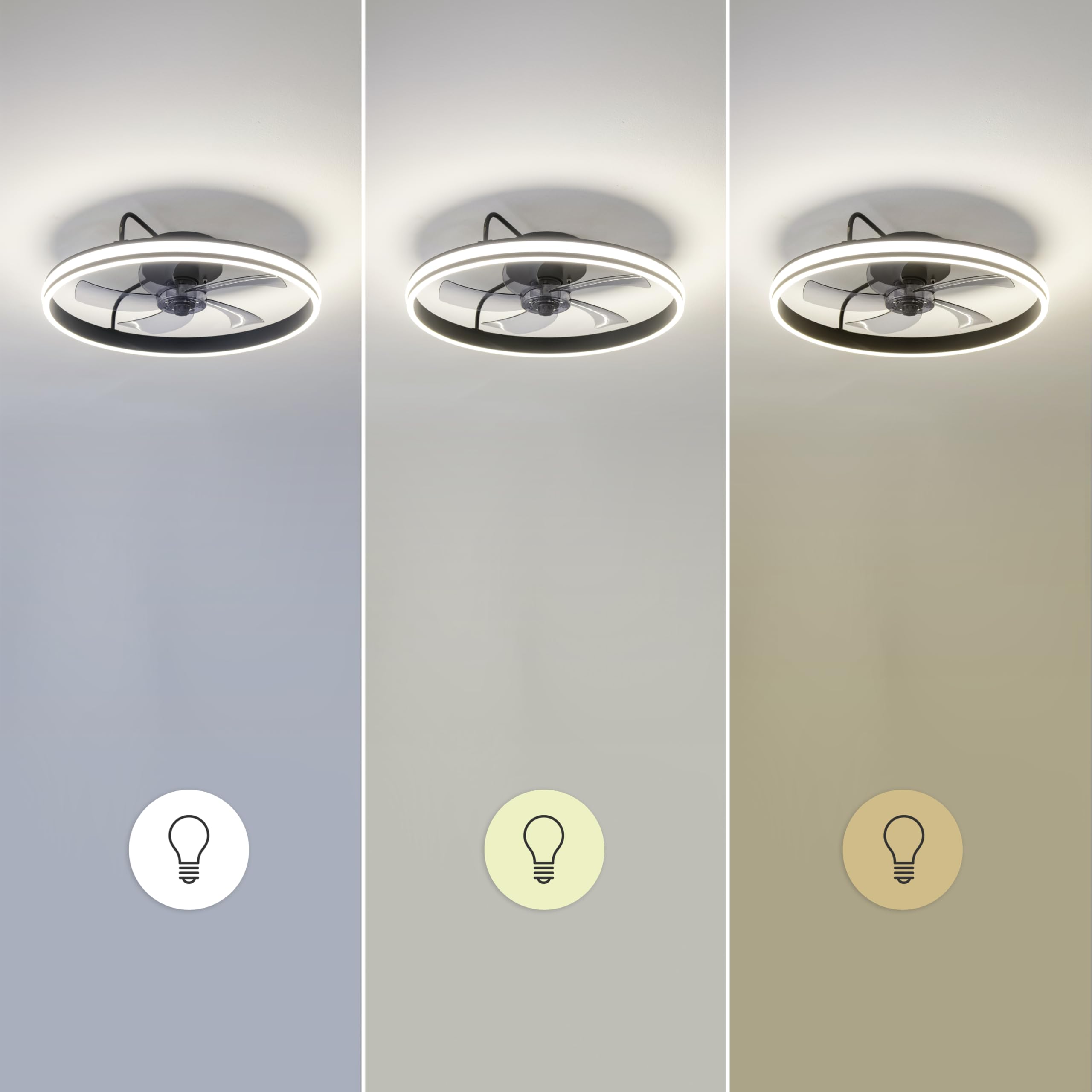 Cecotec Ventilatore da Soffitto con Luce EnergySilence LampAero 650 FlowLight. Luce Anulare a LED, 20 W, Diametro 55 cm, Telecomando, Timer Fino a 8 Ore, 3 Velocità, 5 Pale, Estate/Inverno