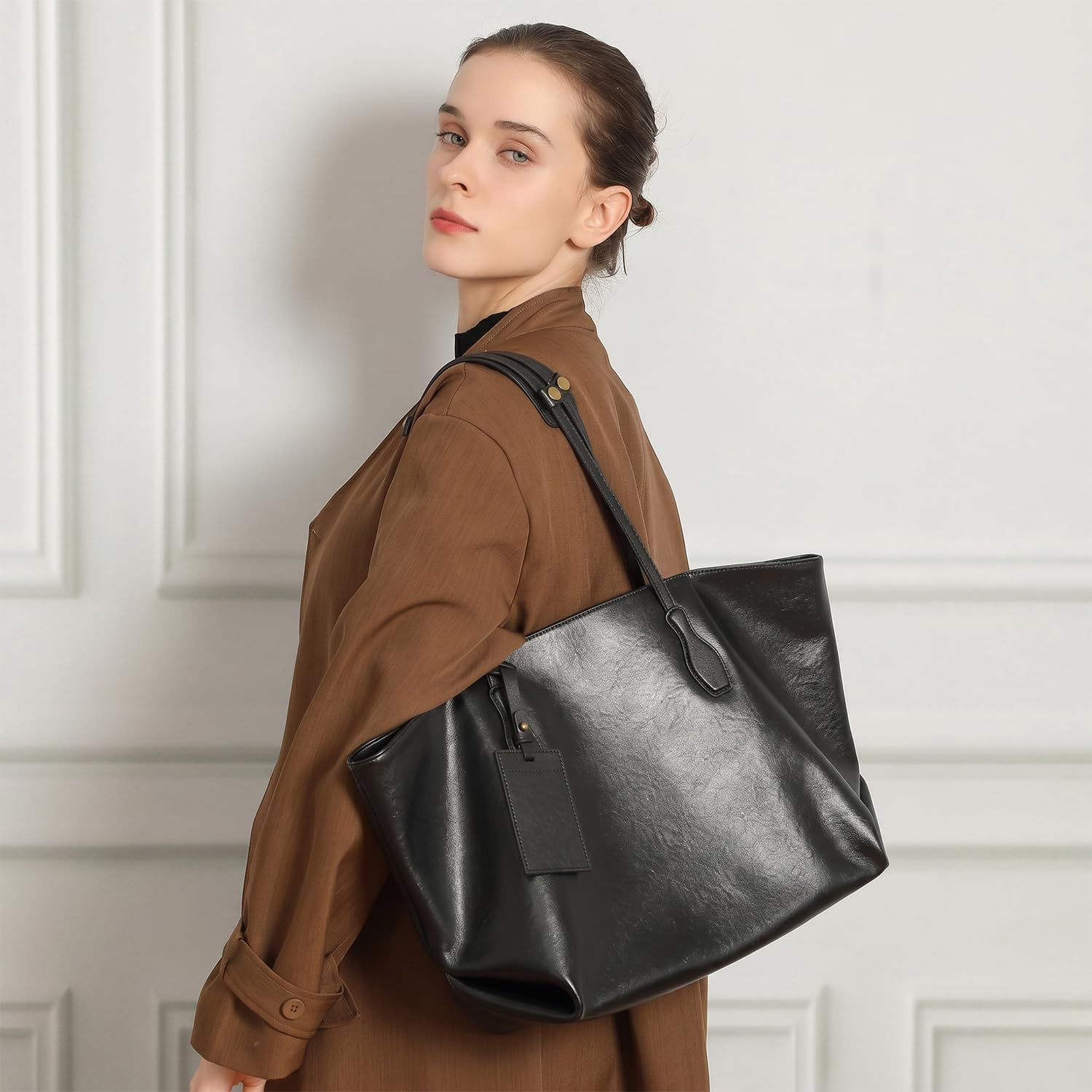 PDSSUNNY Damska skórzana torba na ramię z pełnym kwiatem garbowana roślinnie, torba na ramię o dużej pojemności niszowy design, elegancka torba biznesowa