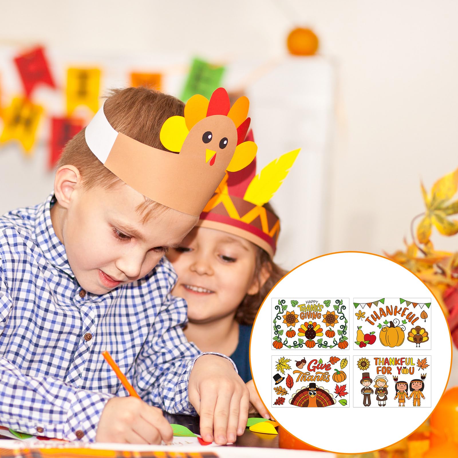 100 Pcs Thanksgiving Color Your Own Cards 4 Styles 4\" X 6\" Turkey...